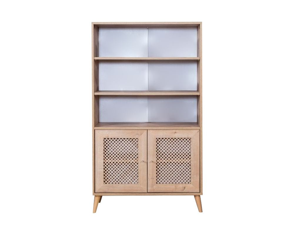 Estante de livros – 90 cm x 158 cm x 41 cm – Branco e Carvalho – Aglomerado revestido de melamina, MDF e madeira de pinho