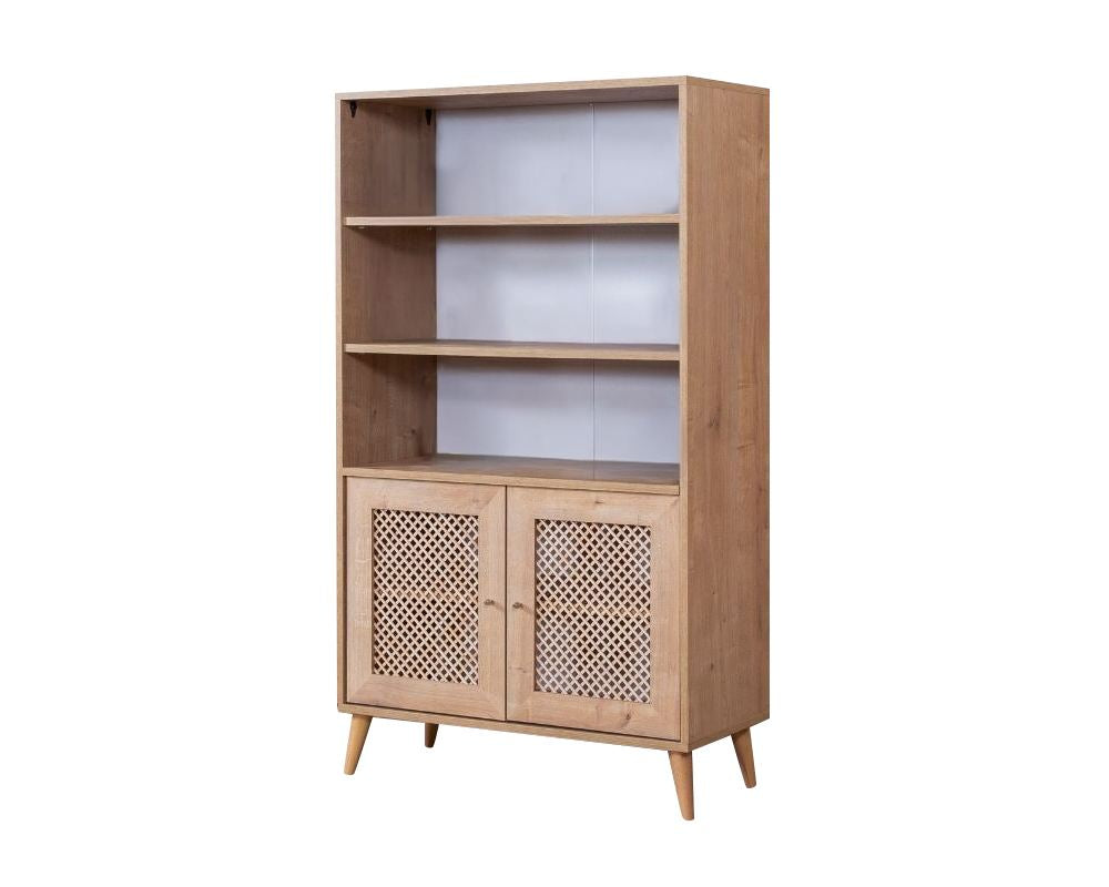 Estante de livros – 90 cm x 158 cm x 41 cm – Branco e Carvalho – Aglomerado revestido de melamina, MDF e madeira de pinho
