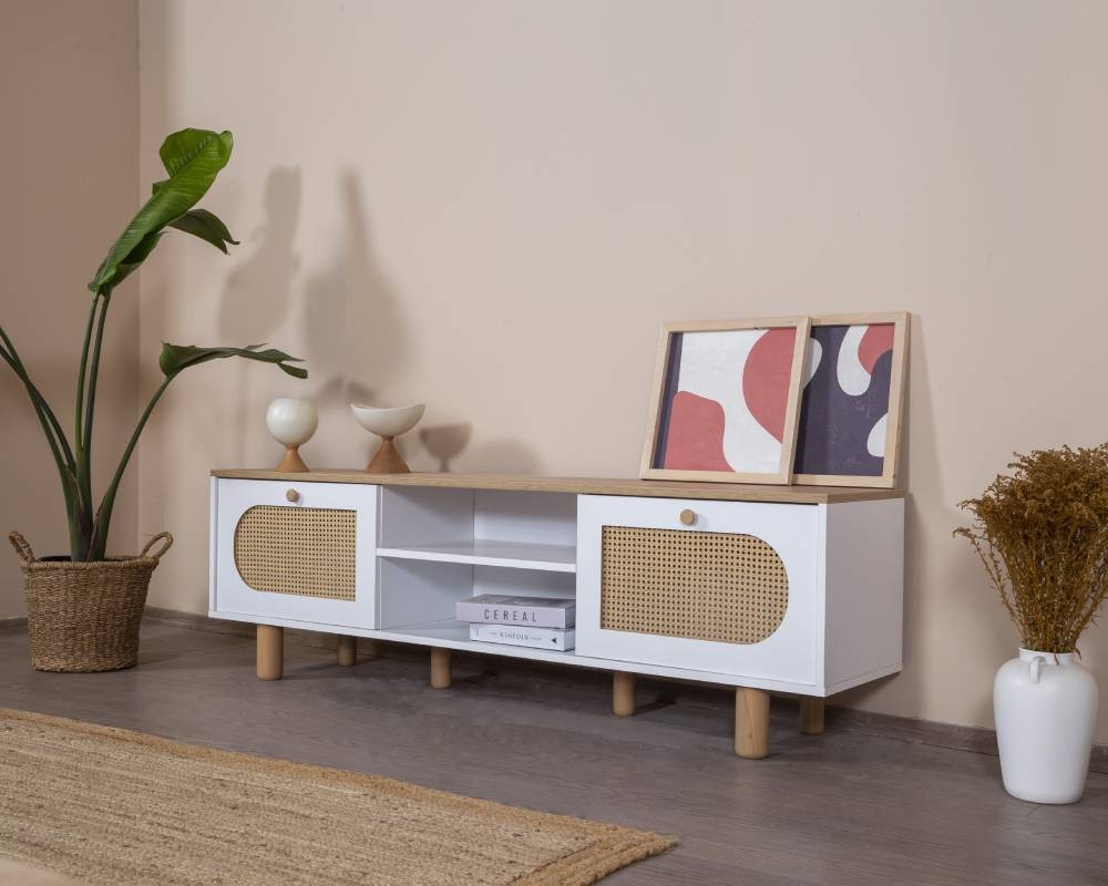 Móvel de TV – 55 cm x 180 cm x 41 cm – Branco e Carvalho – MDF