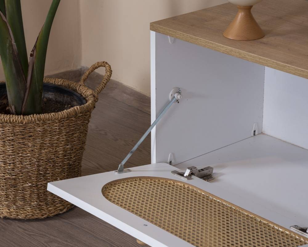 Móvel de TV – 55 cm x 180 cm x 41 cm – Branco e Carvalho – MDF
