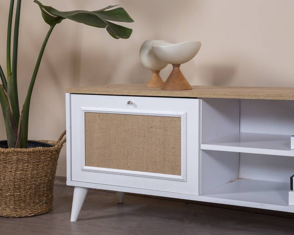 Móvel de TV – 55 cm x 180 cm x 41 cm – Branco e Carvalho – MDF