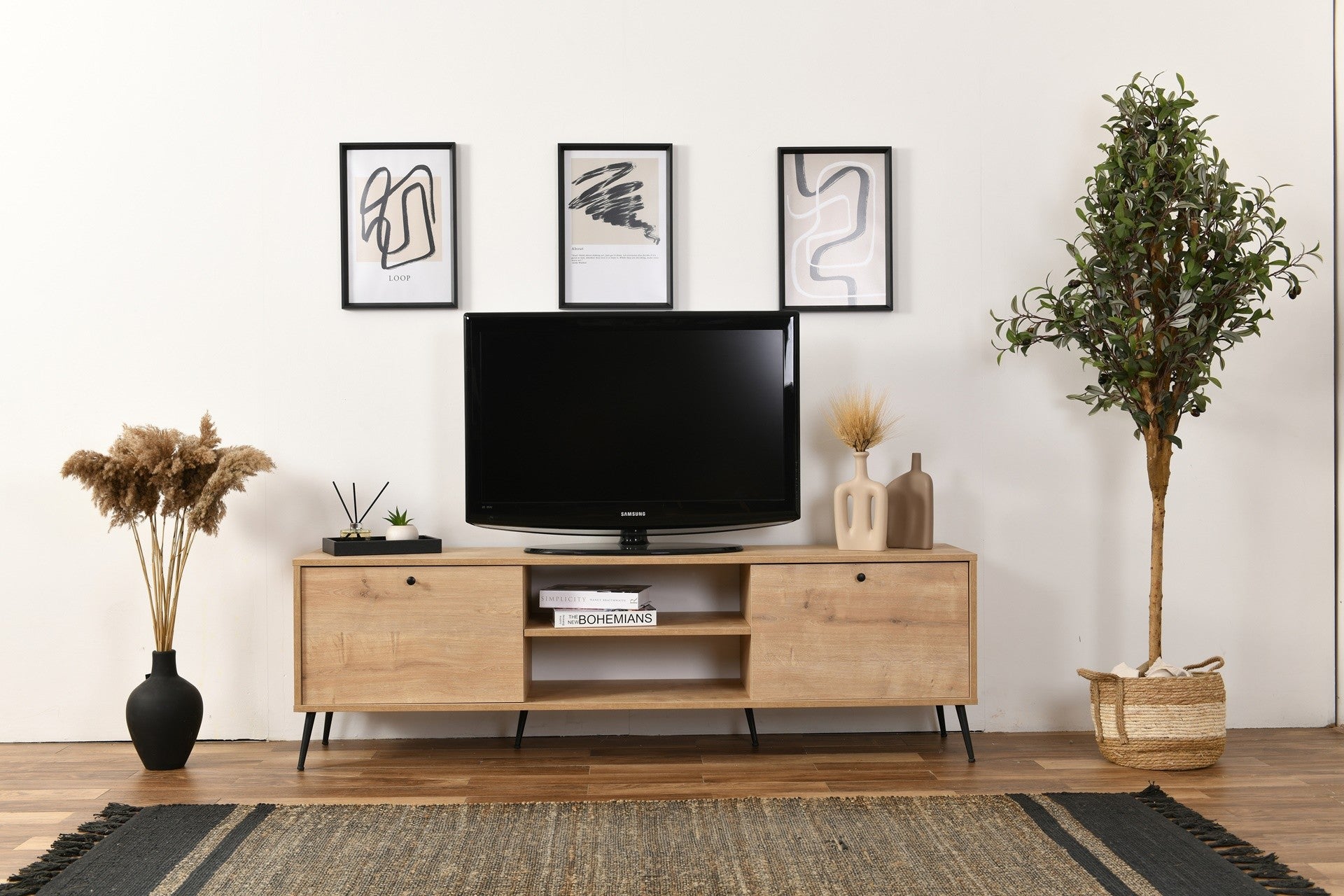 Móvel de TV – 55 cm x 180 cm x 41 cm – Carvalho – MDF e metal