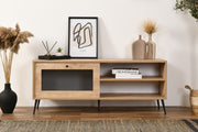 Suporte de TV elegante em carvalho, 138 x 55 x 41 cm | Painel de partículas 100% revestido, pés de arame e capa | Design moderno para salas de estar e espaços de entretenimento