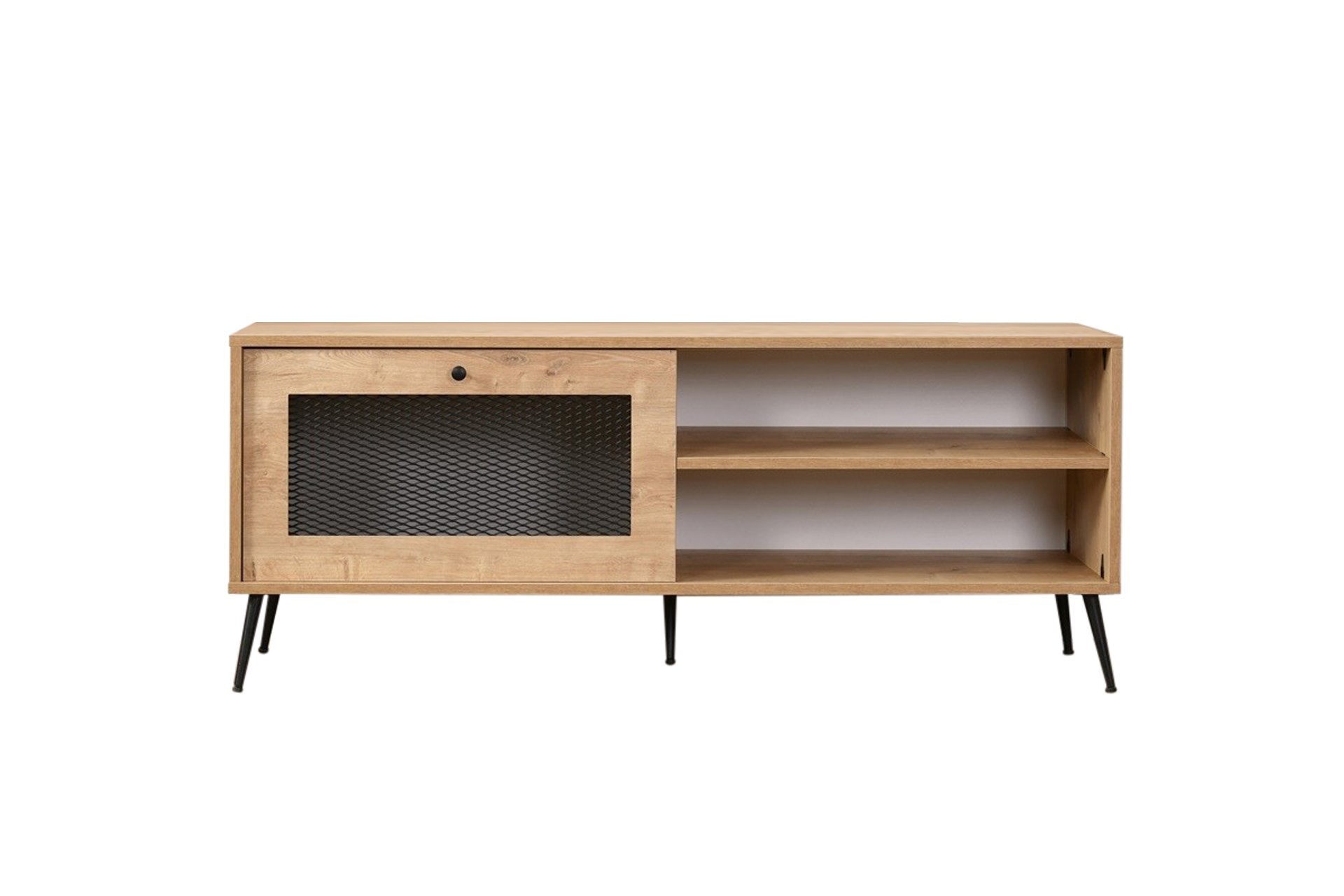 Suporte de TV elegante em carvalho, 138 x 55 x 41 cm | Painel de partículas 100% revestido, pés de arame e capa | Design moderno para salas de estar e espaços de entretenimento