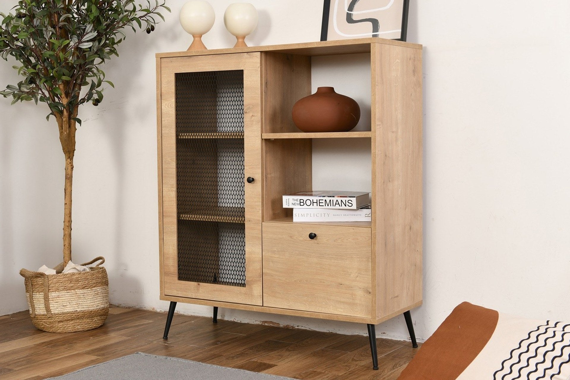 Armário multiuso, cor carvalho, 40 x 90 x 110 cm | Painel de partículas 100% revestido, cobertura de arame | Ideal para soluções de escritório e armazenamento doméstico