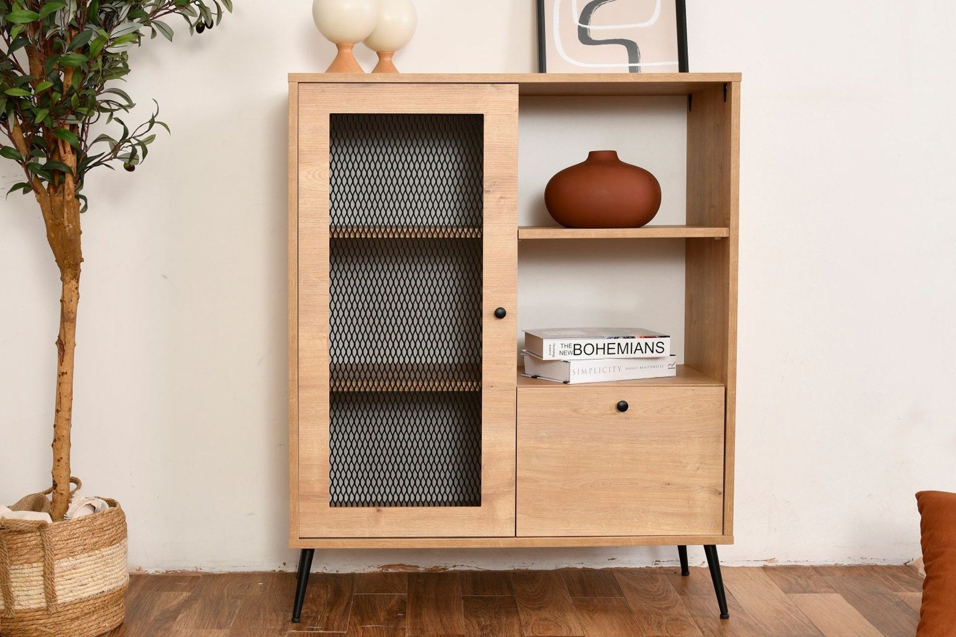Armário multiuso, cor carvalho, 40 x 90 x 110 cm | Painel de partículas 100% revestido, cobertura de arame | Ideal para soluções de escritório e armazenamento doméstico