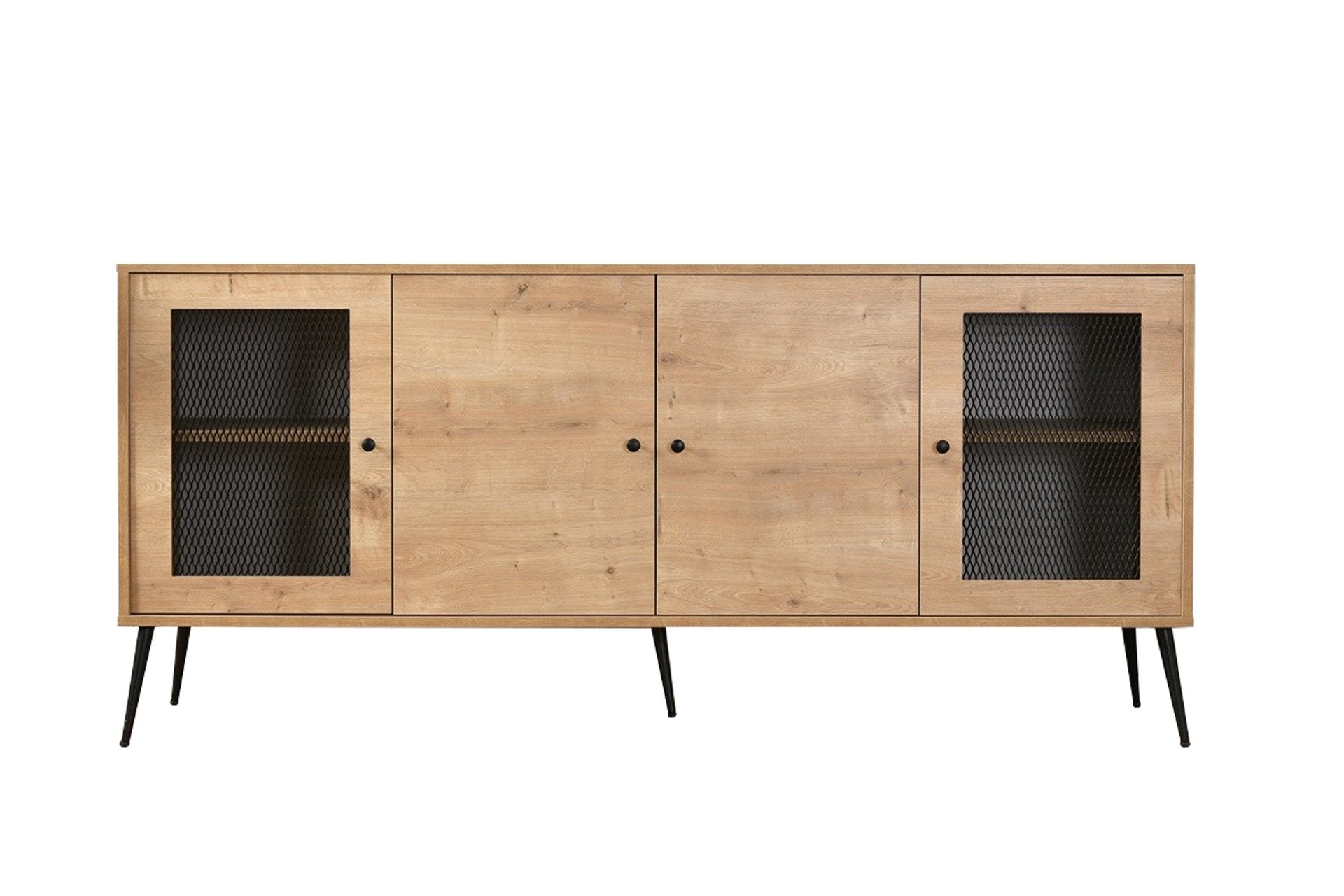 Aparador elegante em carvalho com pernas de metal, 180 x 41 x 81 cm | Painel de partículas 100% revestido, revestimento em arame | Perfeita para salas de estar e entradas Modernos