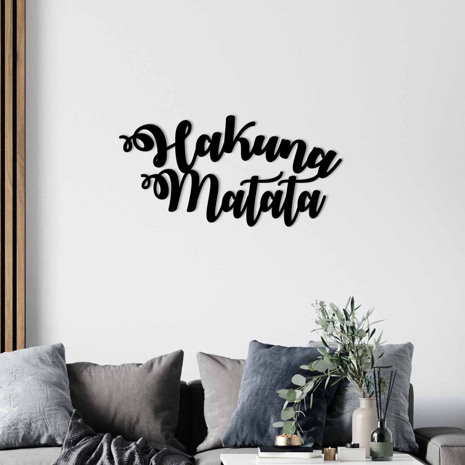 Hakuna Matata – Decoração de Parede em Metal Preto, 70x35 cm, 1,2 mm