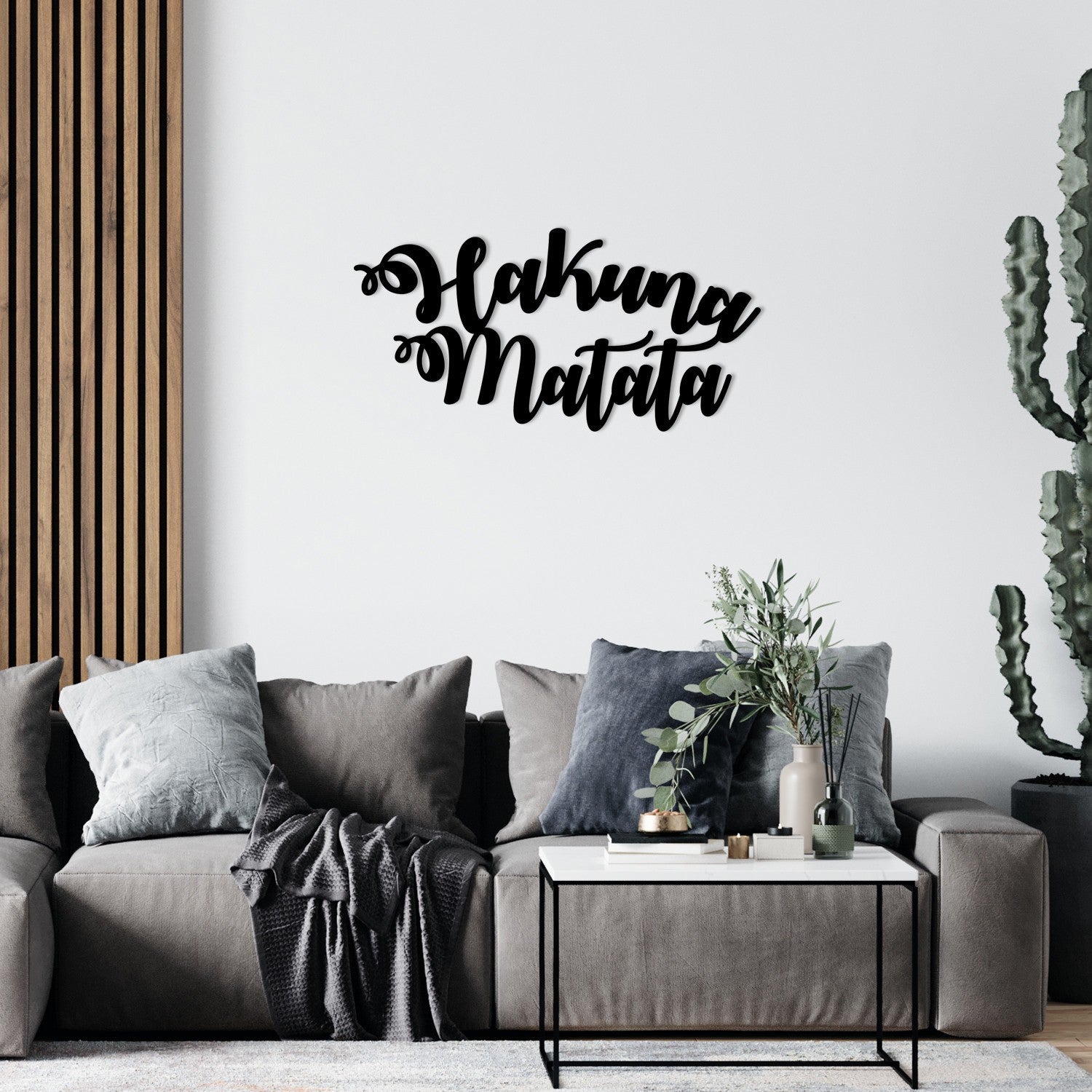 Hakuna Matata – Decoração de Parede em Metal Preto, 70x35 cm, 1,2 mm