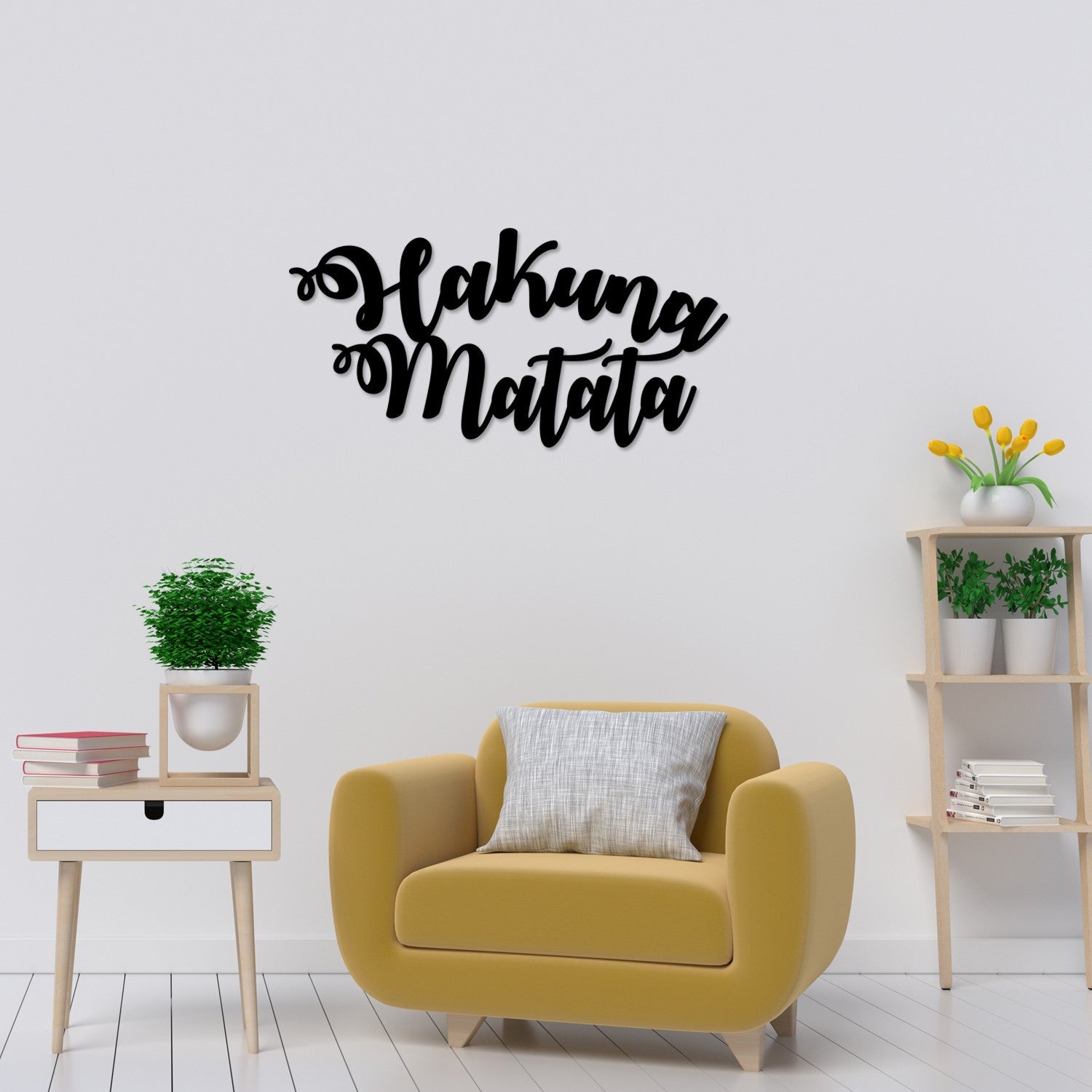 Hakuna Matata – Decoração de Parede em Metal Preto, 70x35 cm, 1,2 mm