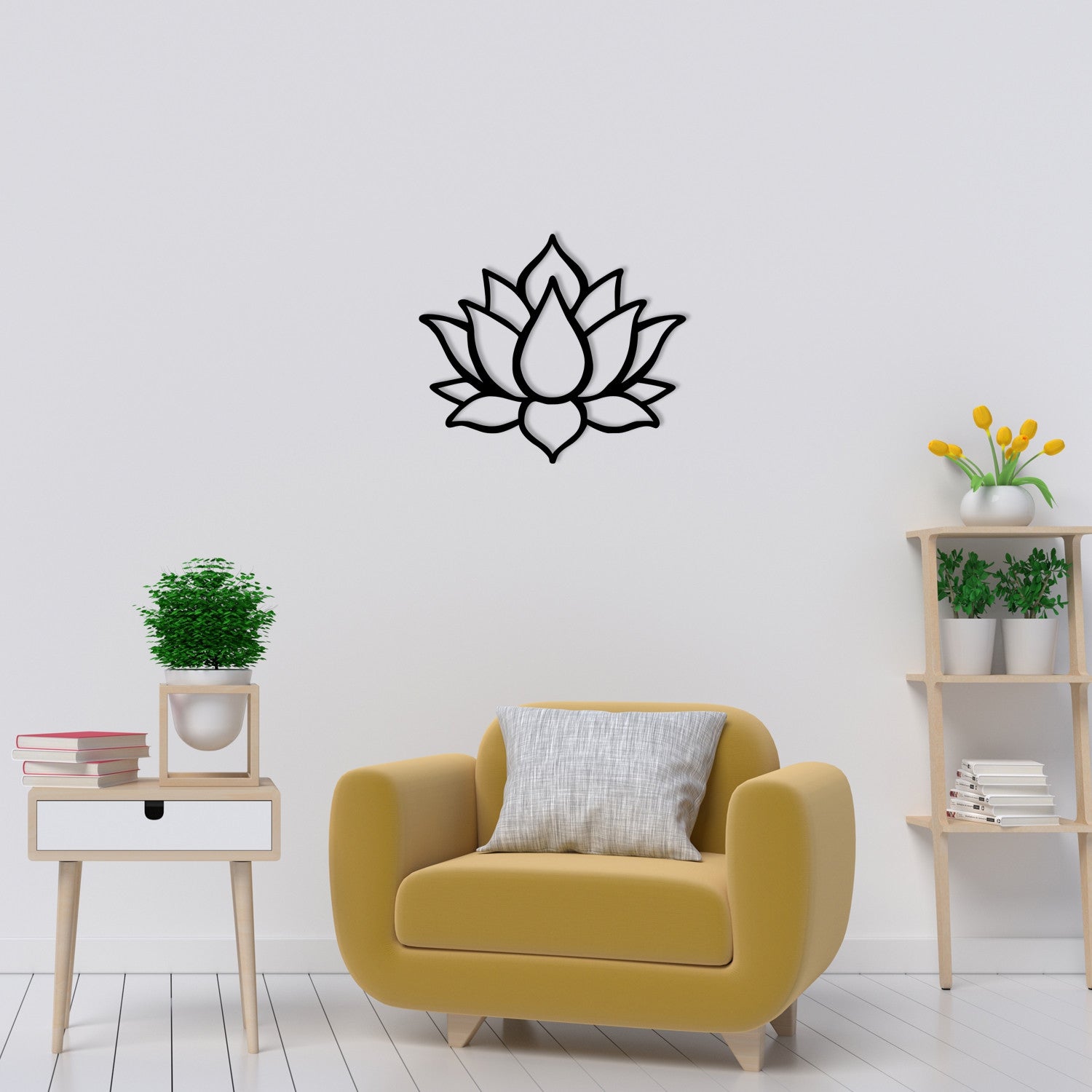 Flor de Lótus em Metal – Decoração de Parede 50 x 43 cm, Preto