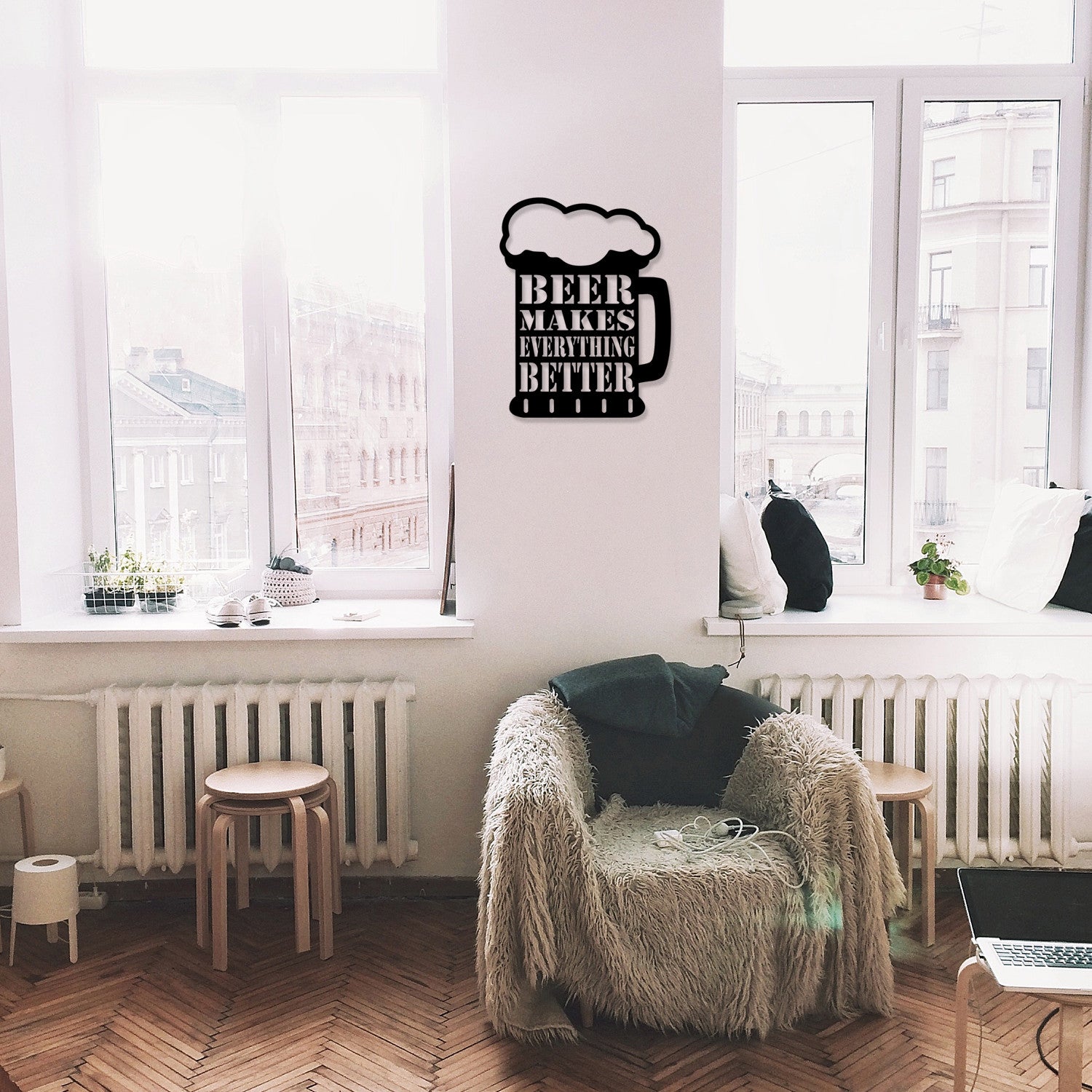 Placa Decorativa Beer em Metal Preto – 35x45 cm, 100% Metal (1,2 mm)