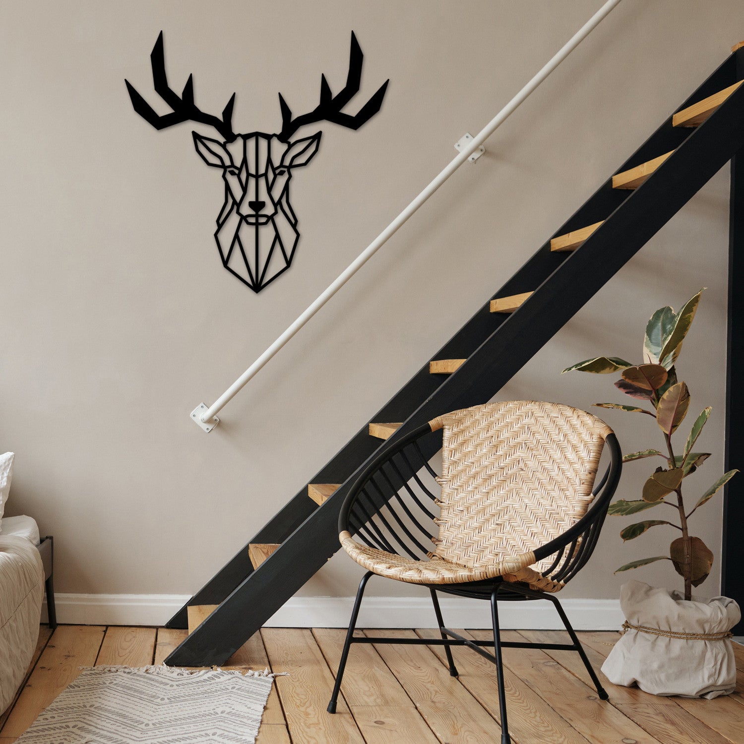 Deer2 – Decoração de Parede em Metal Preto 51 x 51 cm (100% metal, 1,2 mm)