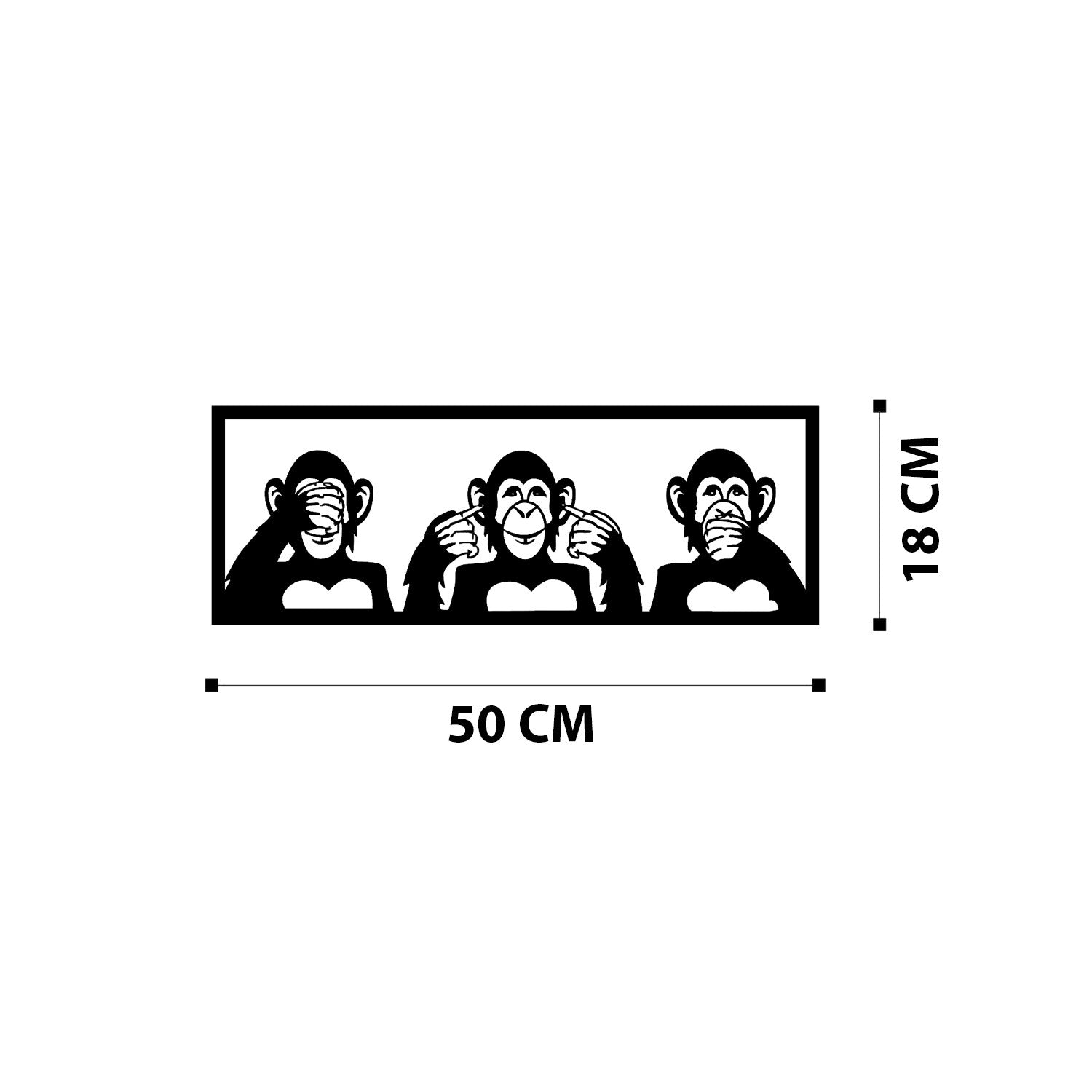 Três Macacos S em Metal Preto – Acessório Decorativo de Parede 50x18 cm