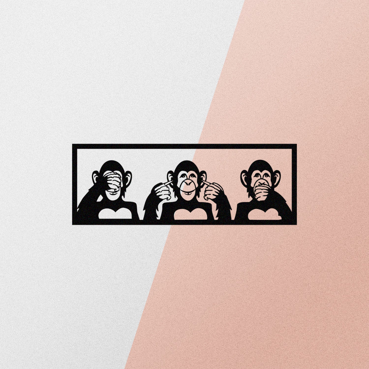 Três Macacos M – Decoração de Parede em Metal 100%, Preto, 70x25 cm