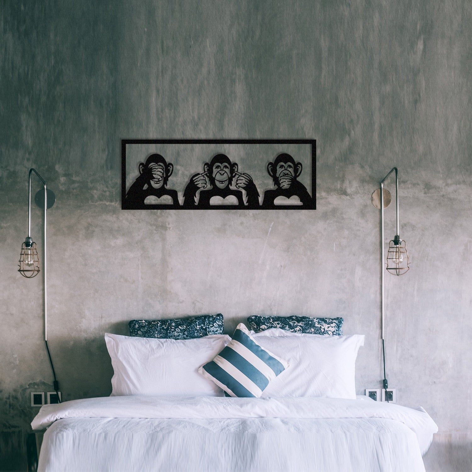 Three Monkeys-L - Acessório Decorativo de Parede em Metal Preto (100x36 cm, 1,2 mm)