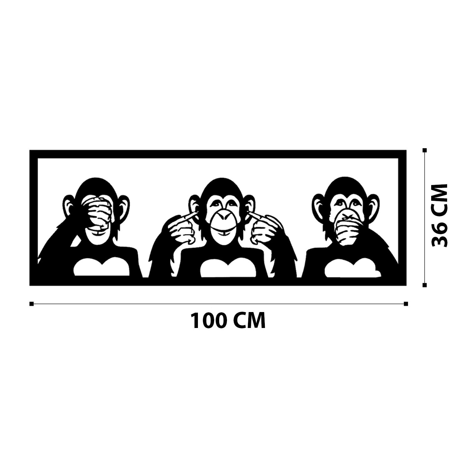 Three Monkeys-L - Acessório Decorativo de Parede em Metal Preto (100x36 cm, 1,2 mm)