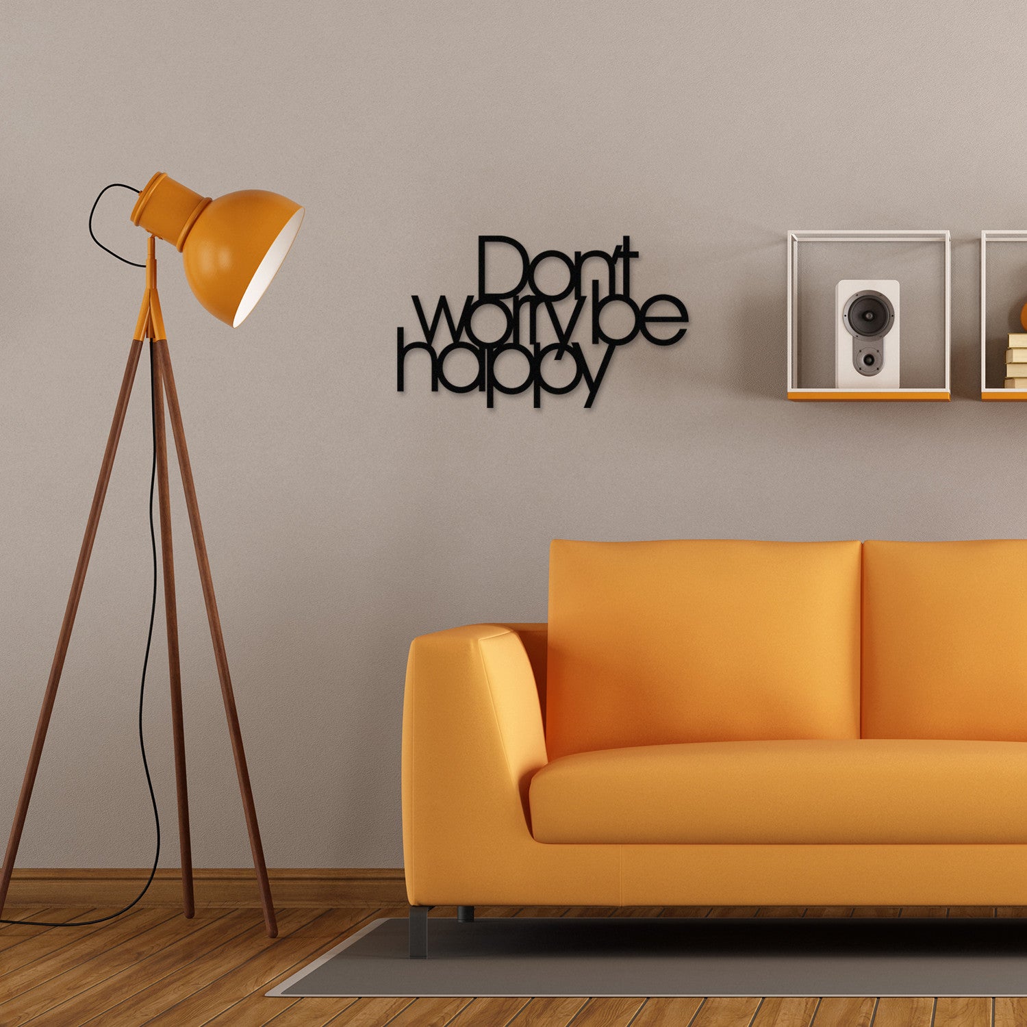 Decoração de Parede em Metal “Don’t Worry Be Happy” – Preto, 50x30 cm
