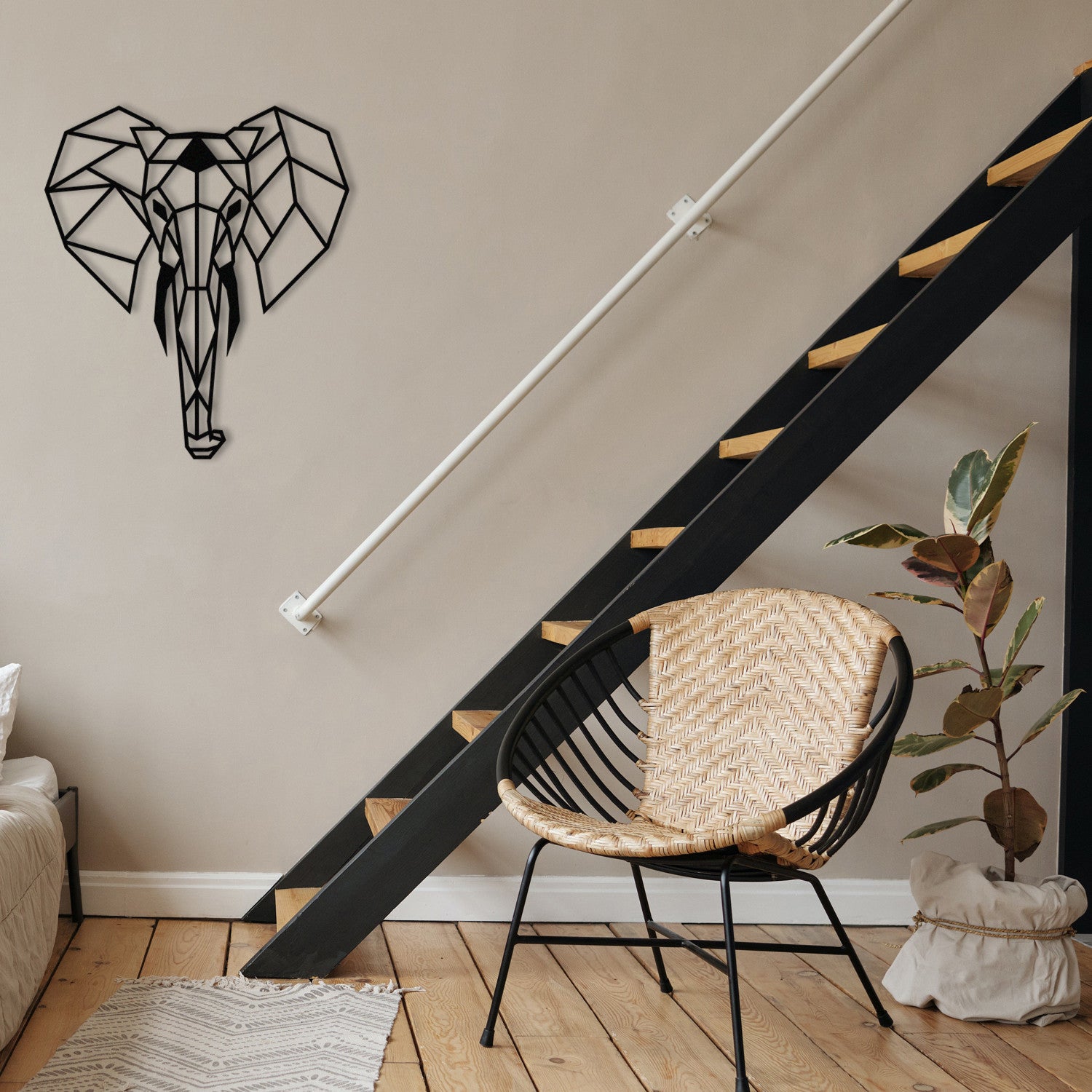 Decoração de Parede Elefante 100% Metal – Preto, 45 x 52 cm