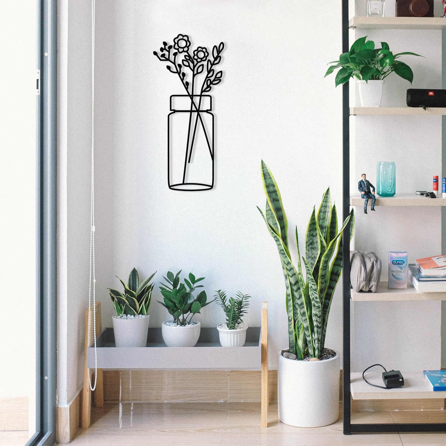 Flor 1 – Decoração de Parede em Metal Preto, 27x60 cm (100% Metal)