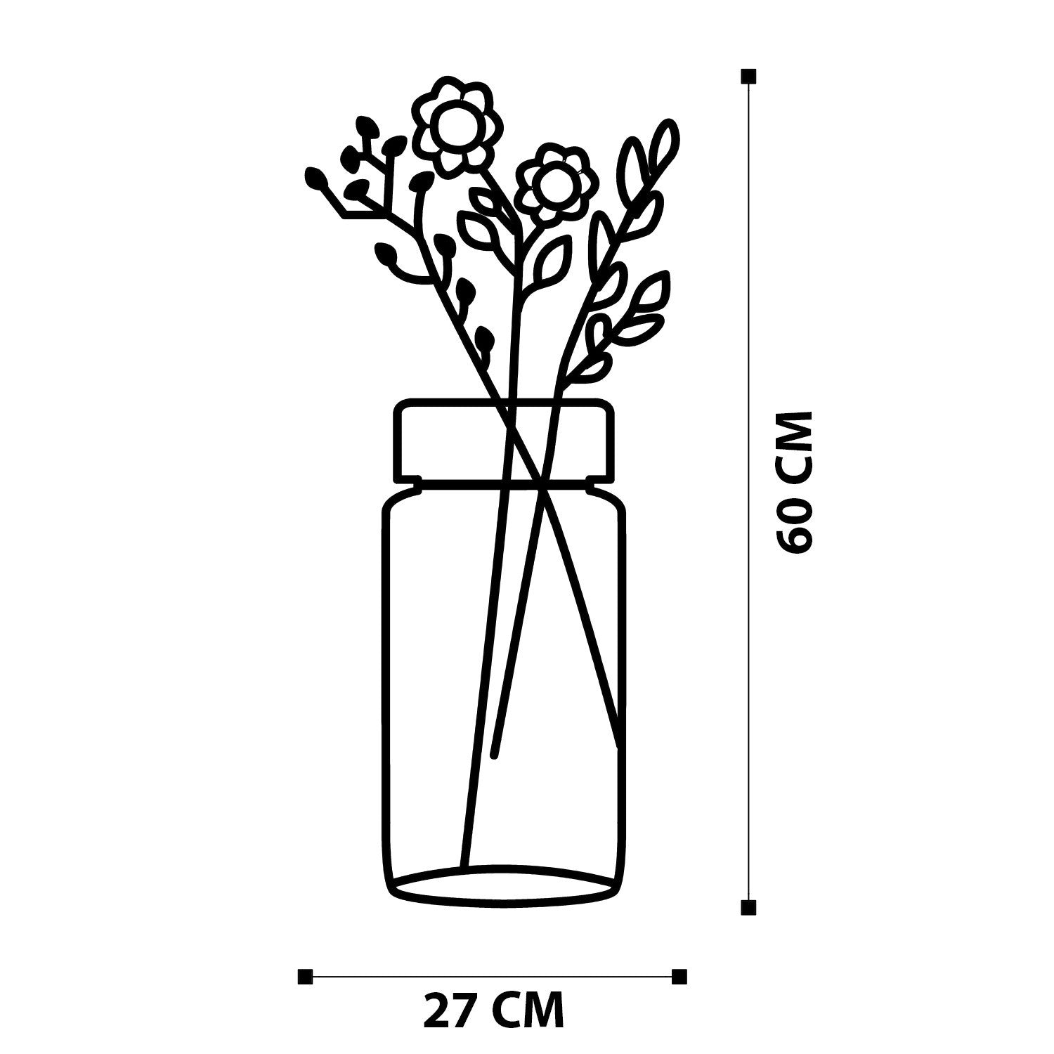 Flor 1 – Decoração de Parede em Metal Preto, 27x60 cm (100% Metal)