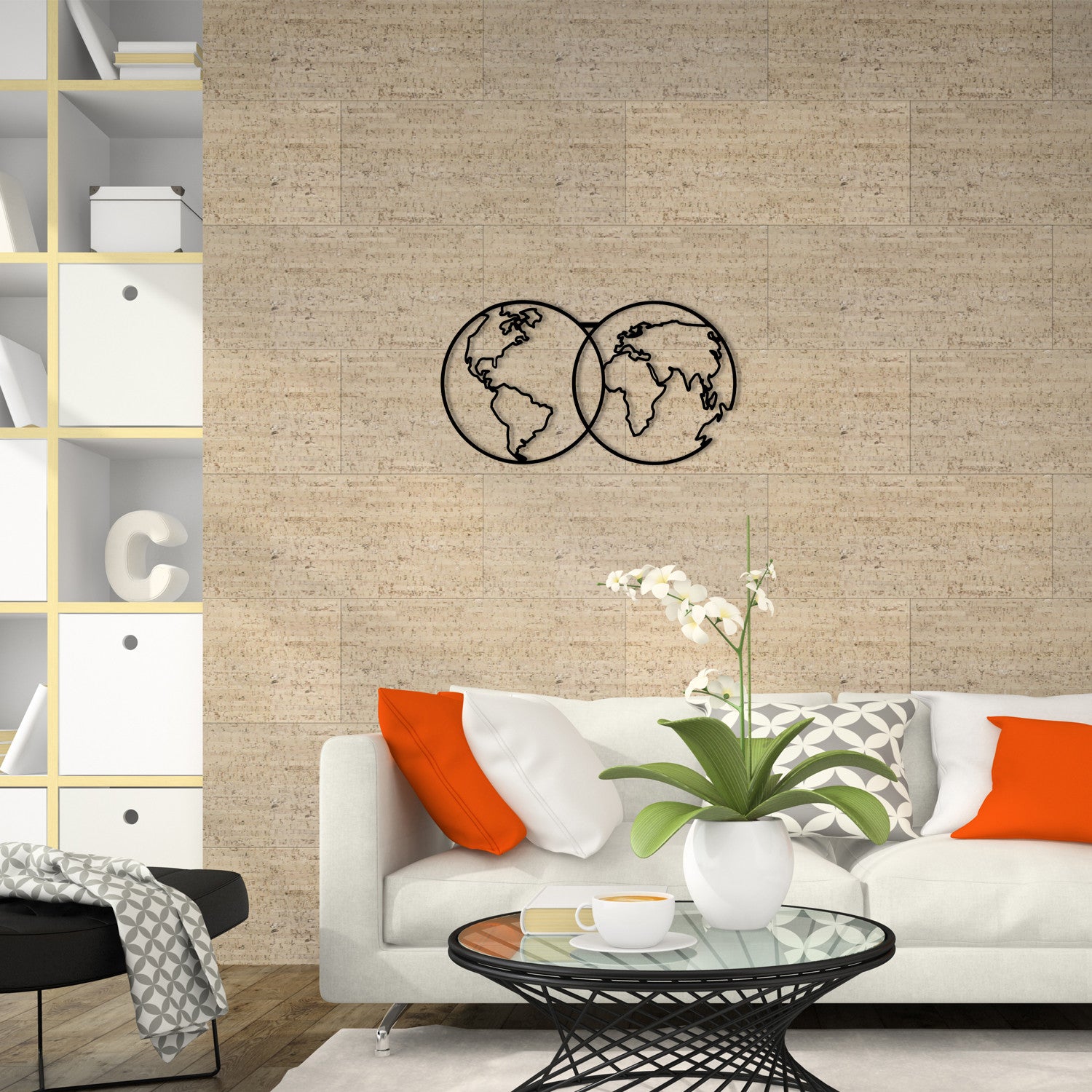 Mapa‑Mundo em Metal Preto 60x34 cm – Decoração de Parede 100% Metal