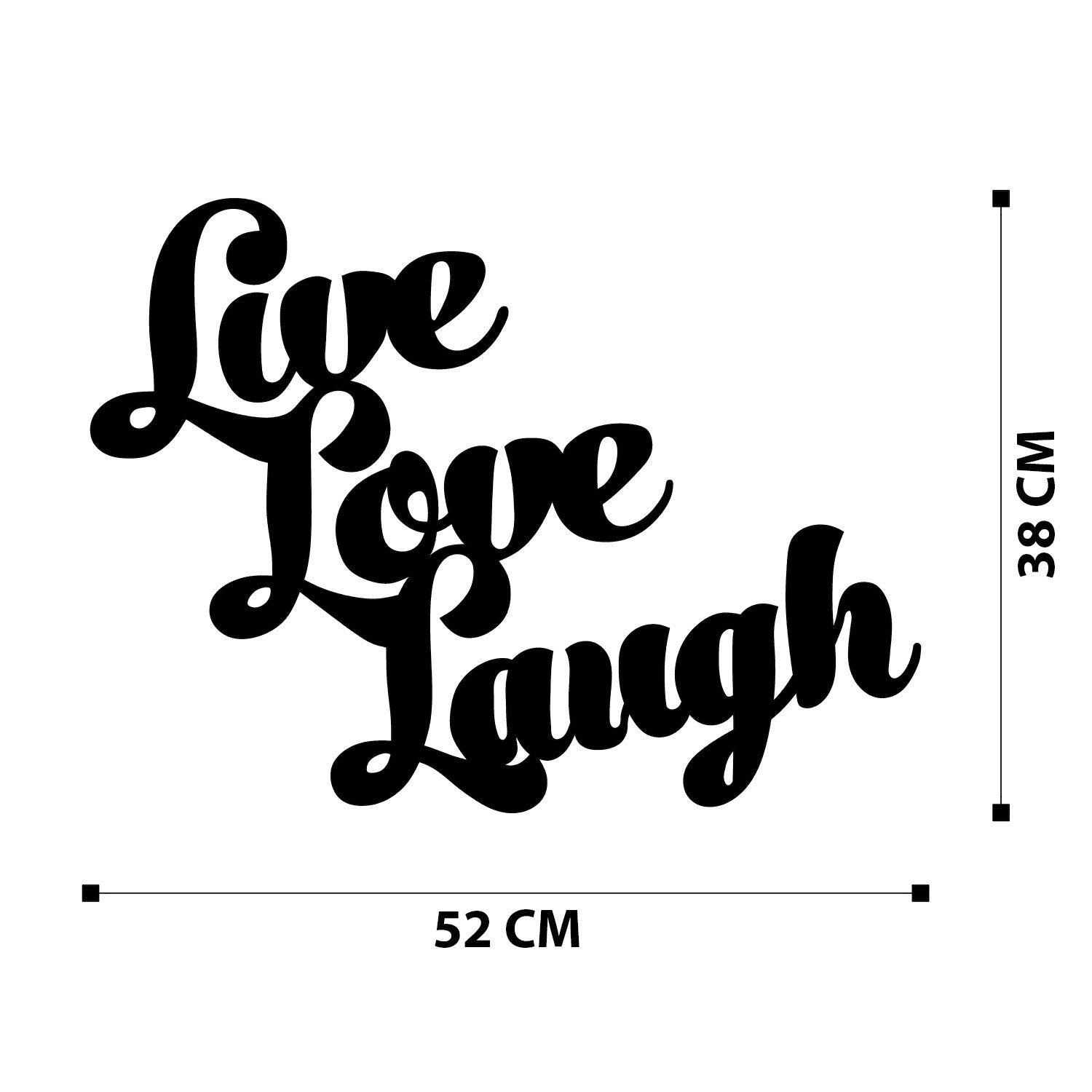 Placa Decorativa em Metal “Live Love Laugh” — Preto, 52x38 cm, 100% Metal (1,2 mm)