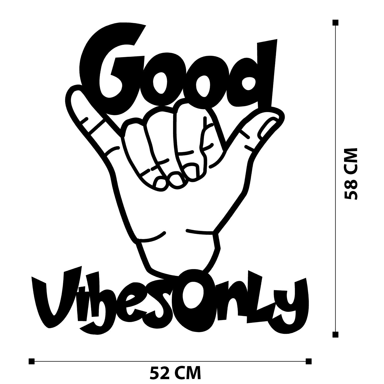 Good Vibes Only — Acessório Decorativo de Parede em Metal 100%, Preto, 52 x 58 cm