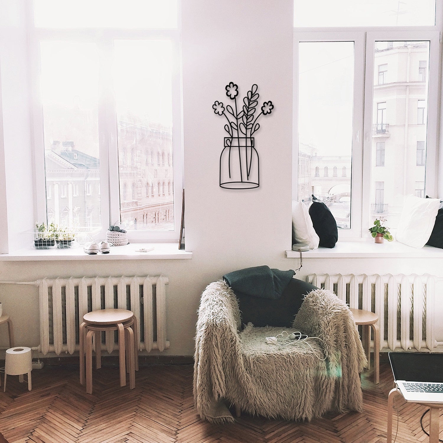 Decoração de Parede em Metal Flower 3 – Preto, 40x70 cm (100% Metal)