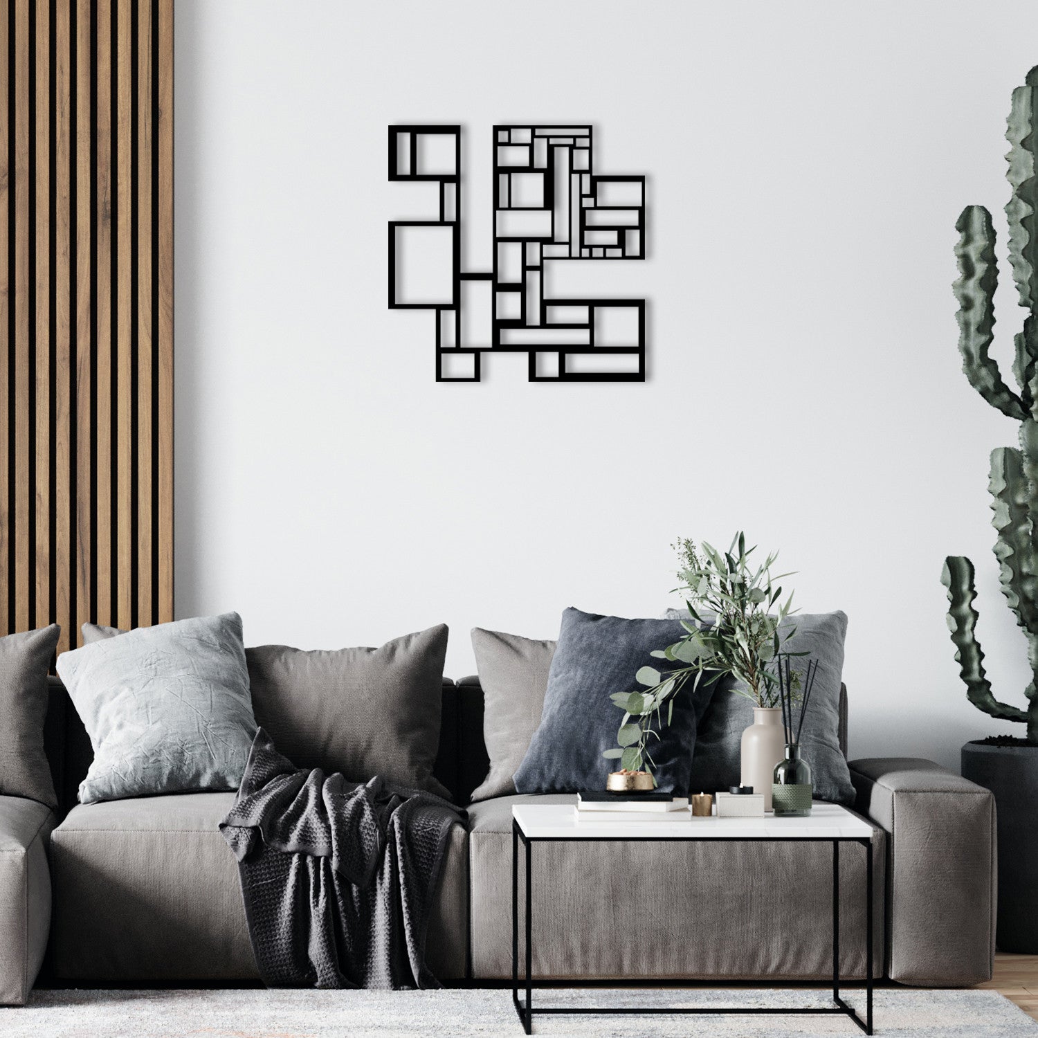 Decoração de Parede em Metal Preto Squares 50x50 cm – Acessório Decorativo 100% Metal (1,2 mm)