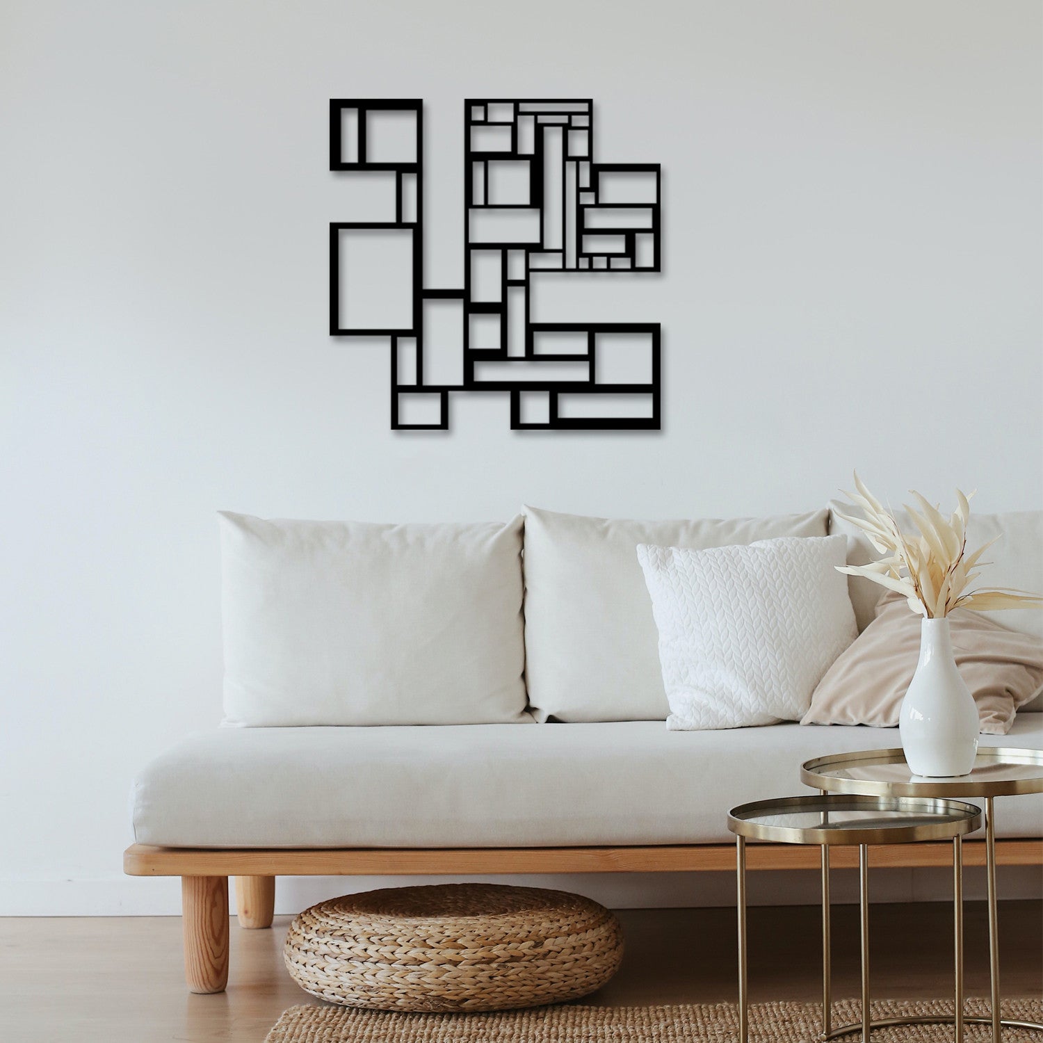 Decoração de Parede em Metal Preto Squares 50x50 cm – Acessório Decorativo 100% Metal (1,2 mm)