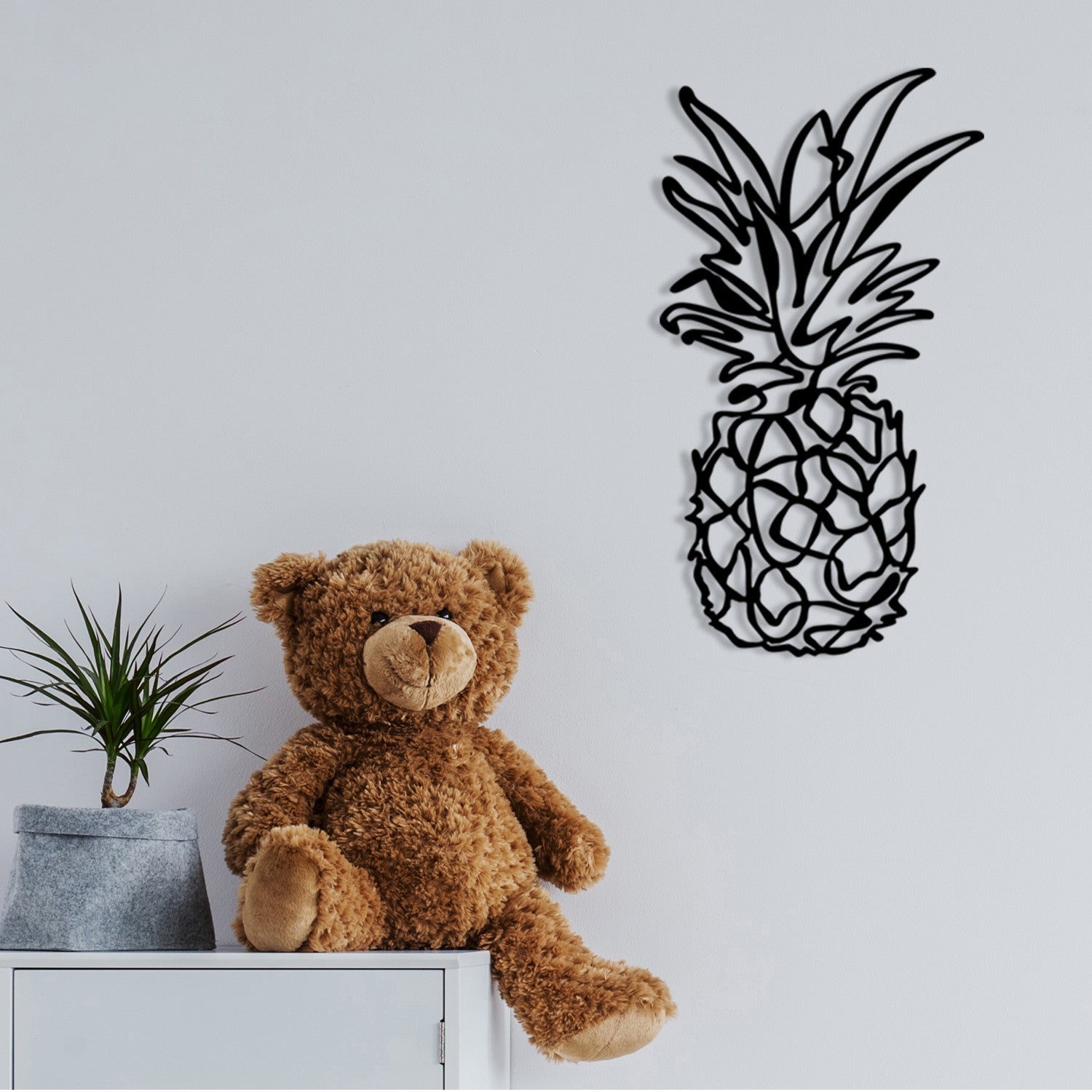 Ananas - M120 Acessório Decorativo de Parede em Metal, Preto, 33 x 60 cm