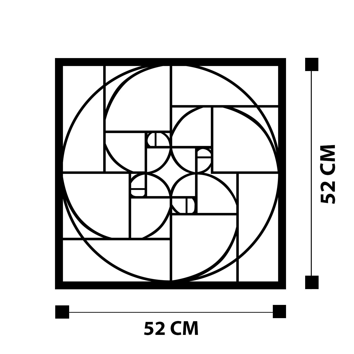Proporção Áurea – Acessório Decorativo de Parede em 100% Metal Preto, 52x52 cm