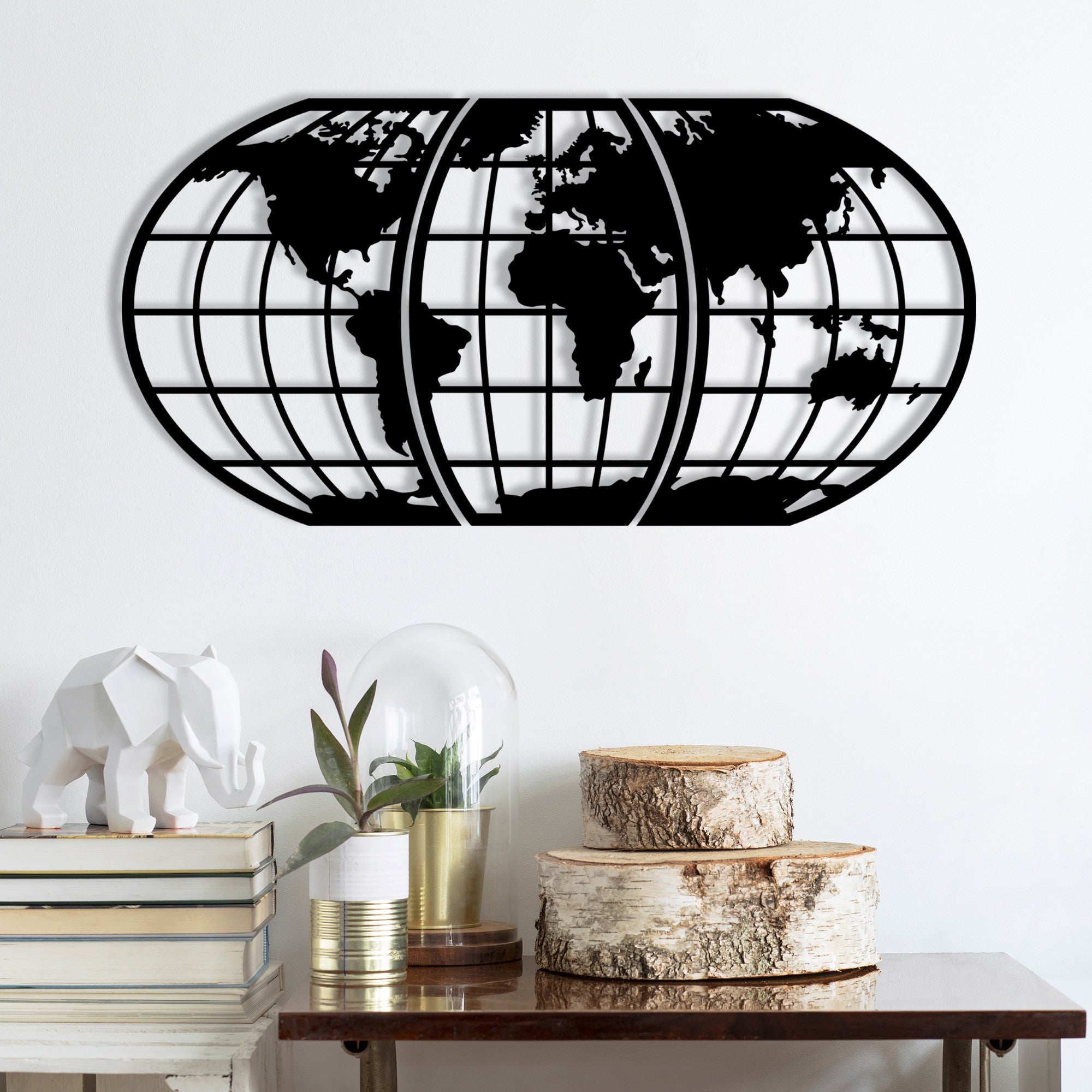 Mapa-Mundo 11 em Metal Preto - Acessório Decorativo de Parede 116 x 58 cm