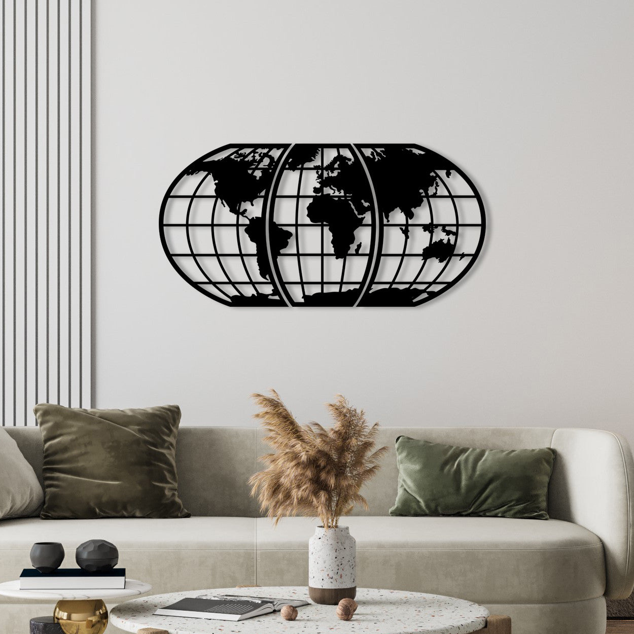 Mapa-Mundo 11 em Metal Preto - Acessório Decorativo de Parede 116 x 58 cm