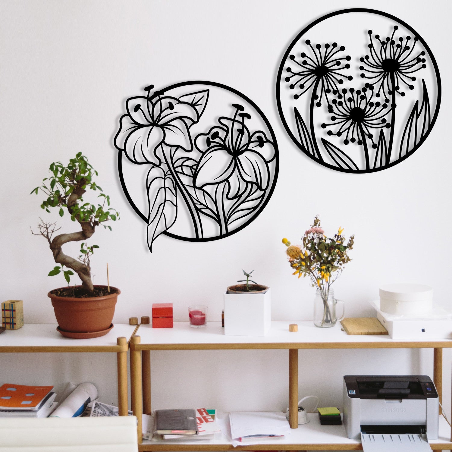 Acessório de parede decorativo de metal preto elegante, 100 x 50 cm | 100% metal, 1,2 mm de espessura | Perfeito para decoração moderna de casa e escritórios