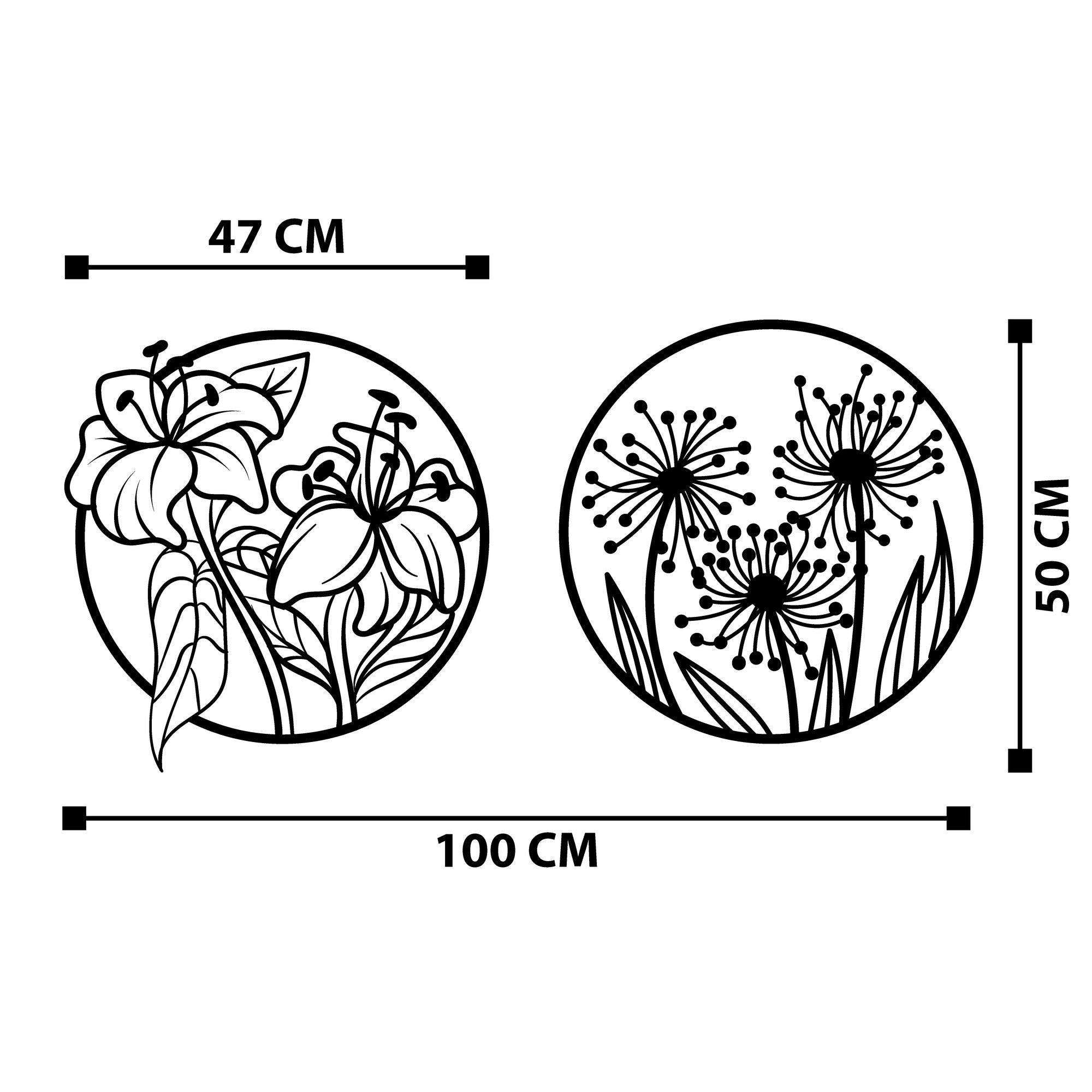 Acessório de parede decorativo de metal preto elegante, 100 x 50 cm | 100% metal, 1,2 mm de espessura | Perfeito para decoração moderna de casa e escritórios