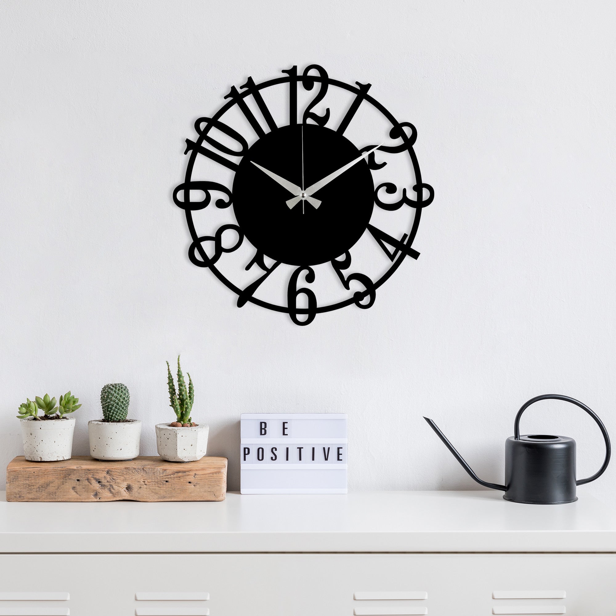 Relógio de Parede Decorativo 100% Metal Enzoclock S006, 48x48 cm, Preto