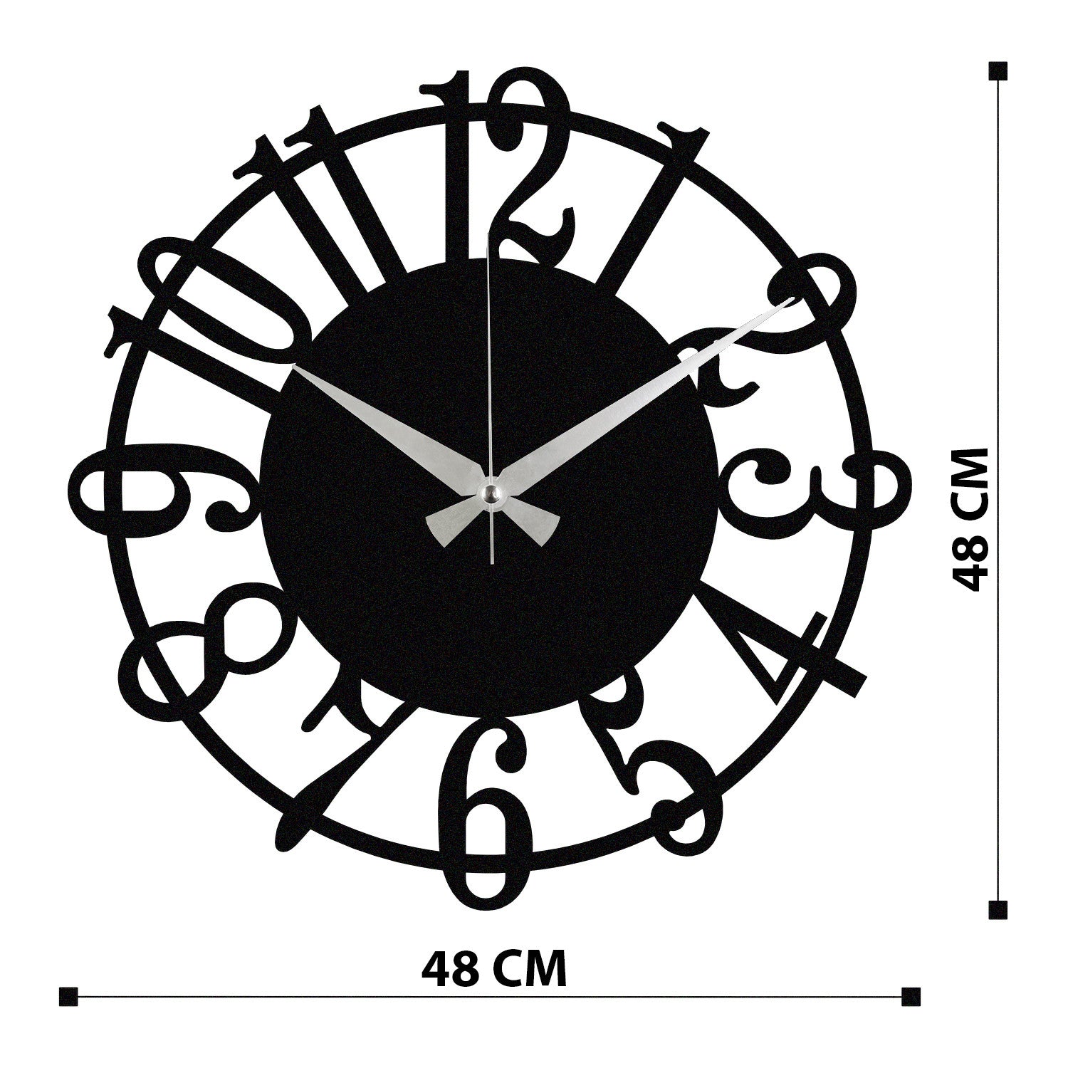 Relógio de Parede Decorativo 100% Metal Enzoclock S006, 48x48 cm, Preto