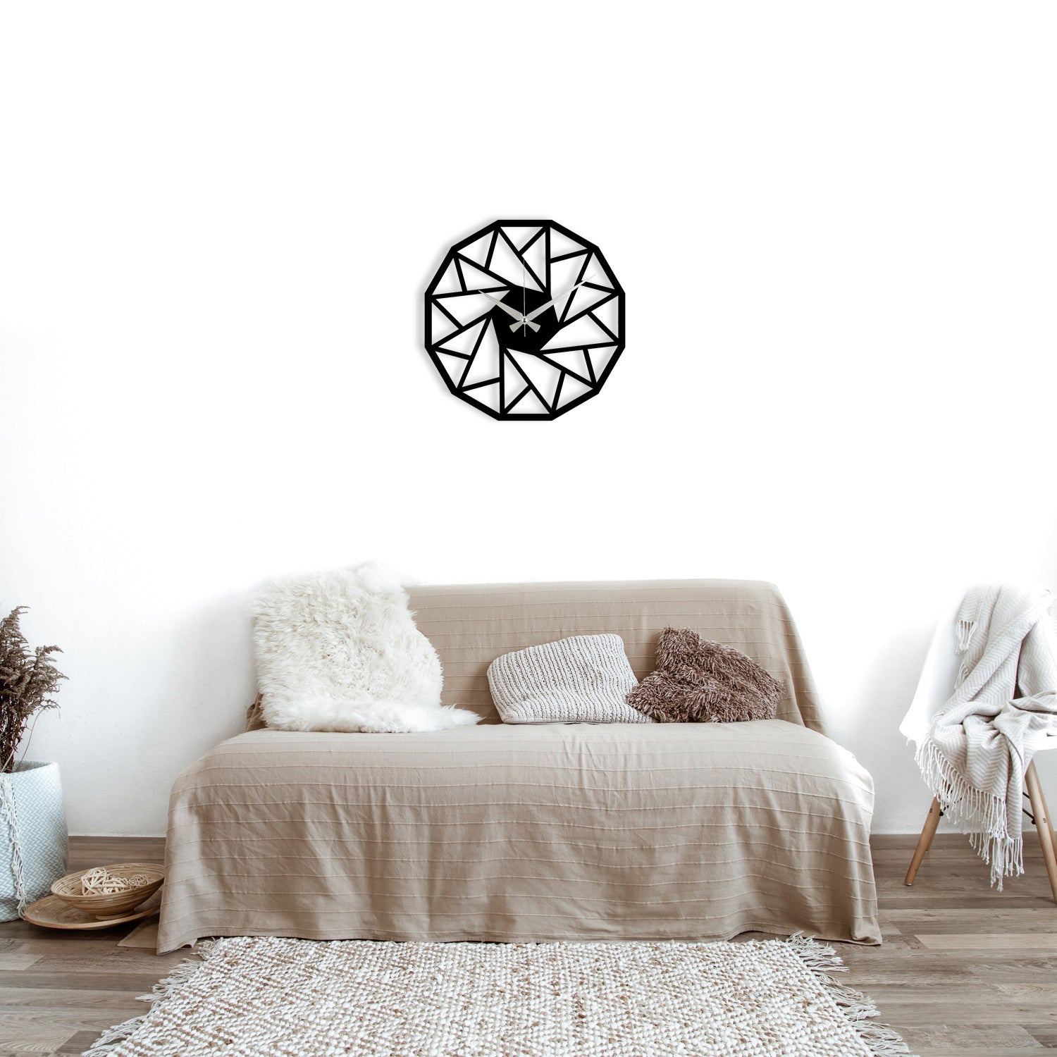 Enzoclock S007 – Relógio de Parede Decorativo 100% Metal, Preto, 48x48 cm (Funciona com 1 Pilha AA)