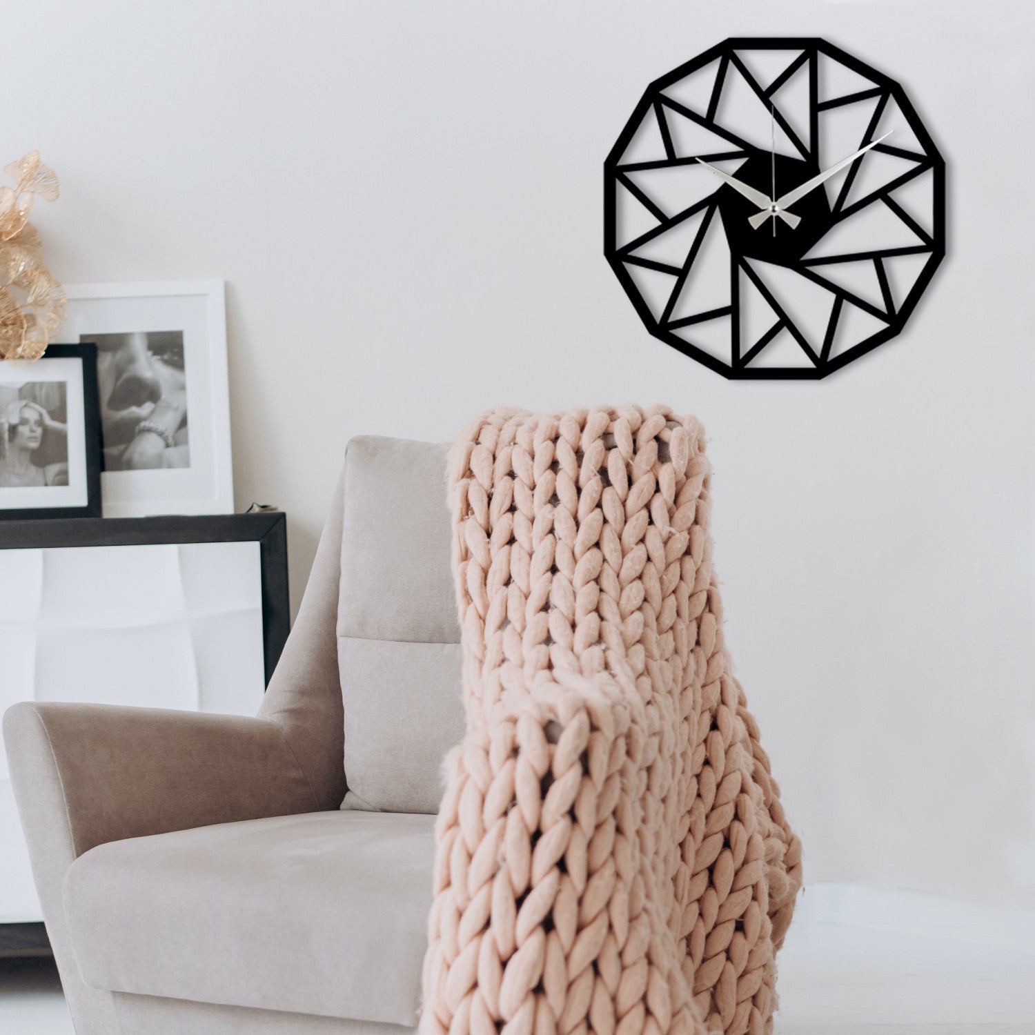 Enzoclock S007 – Relógio de Parede Decorativo 100% Metal, Preto, 48x48 cm (Funciona com 1 Pilha AA)