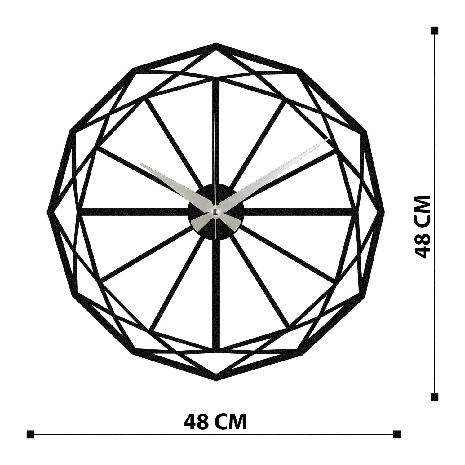 Relógio de Parede Decorativo em Metal Enzoclock - S013, Preto, 48 x 48 cm, 100% metal (1,2 mm), funciona com 1 pilha AA (não incluída)