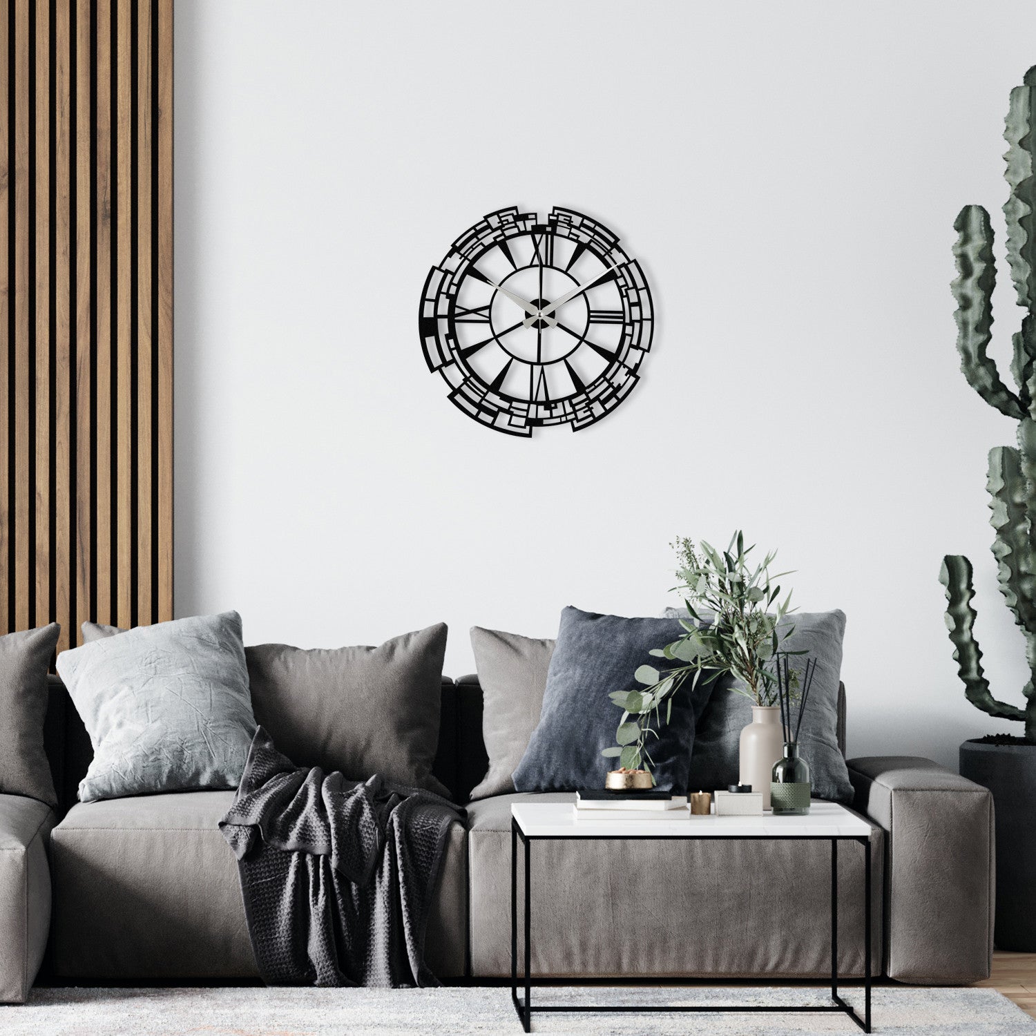Relógio de Parede Decorativo em Metal Enzoclock S016 – Preto, 48x48 cm