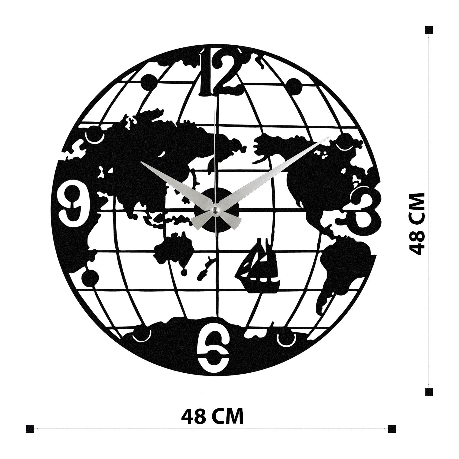 Relógio de Parede Enzoclock S018 em Metal Preto 48x48 cm – Design Decorativo, 100% Metal – Funciona com 1 Pilha AA