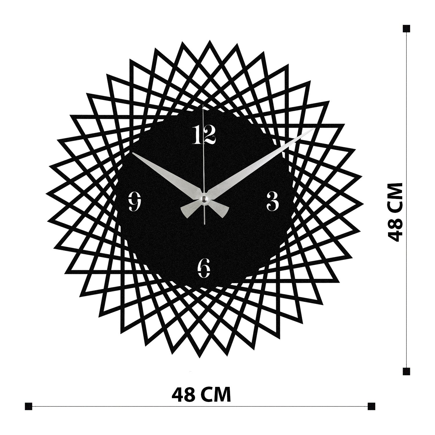 Enzoclock S026 — Relógio de Parede Decorativo em Metal Preto 48x48 cm, 100% metal, funciona com 1 pilha AA (não incluída)