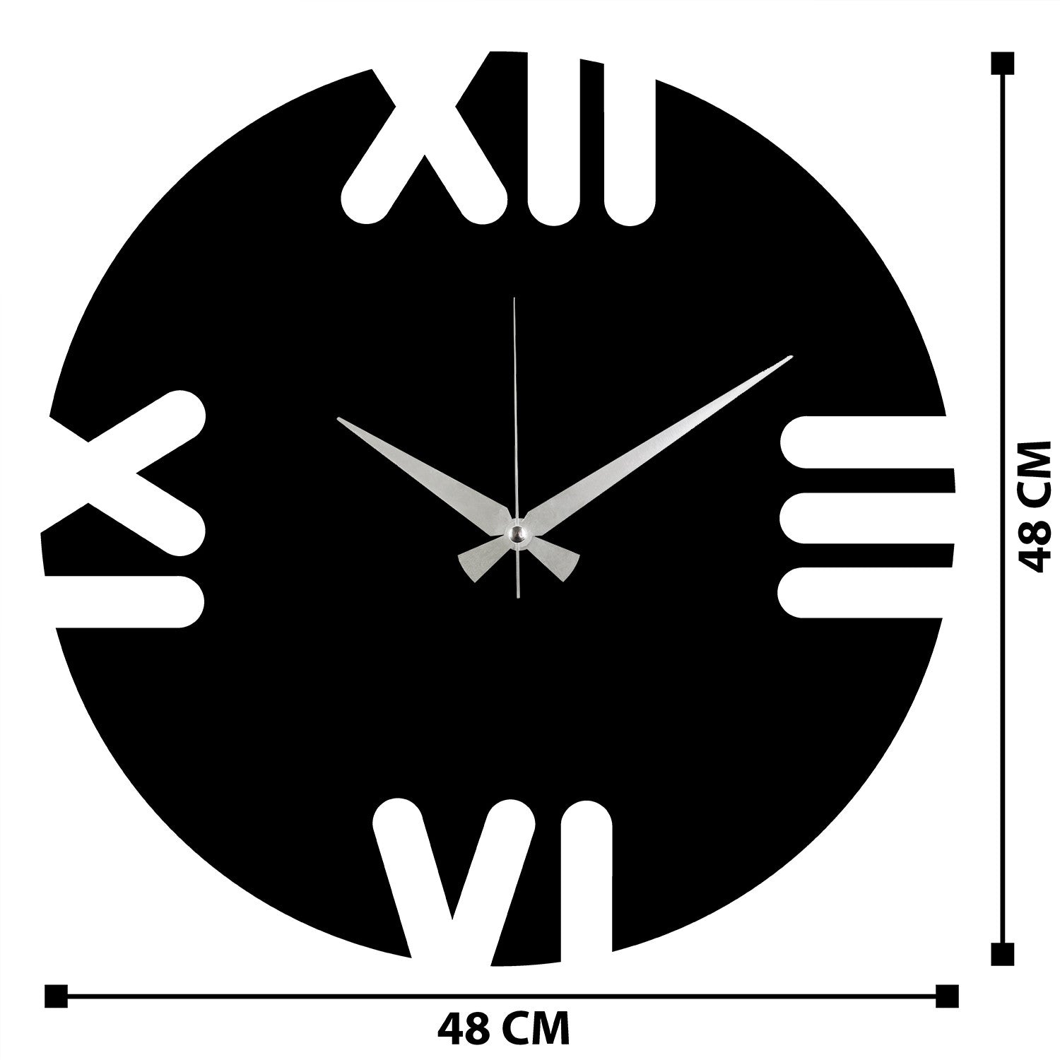 Relógio de Parede Decorativo em Metal Leon – Preto, 48x48 cm, 100% metal (1,2 mm), funciona com 1 pilha AA (não incluída)