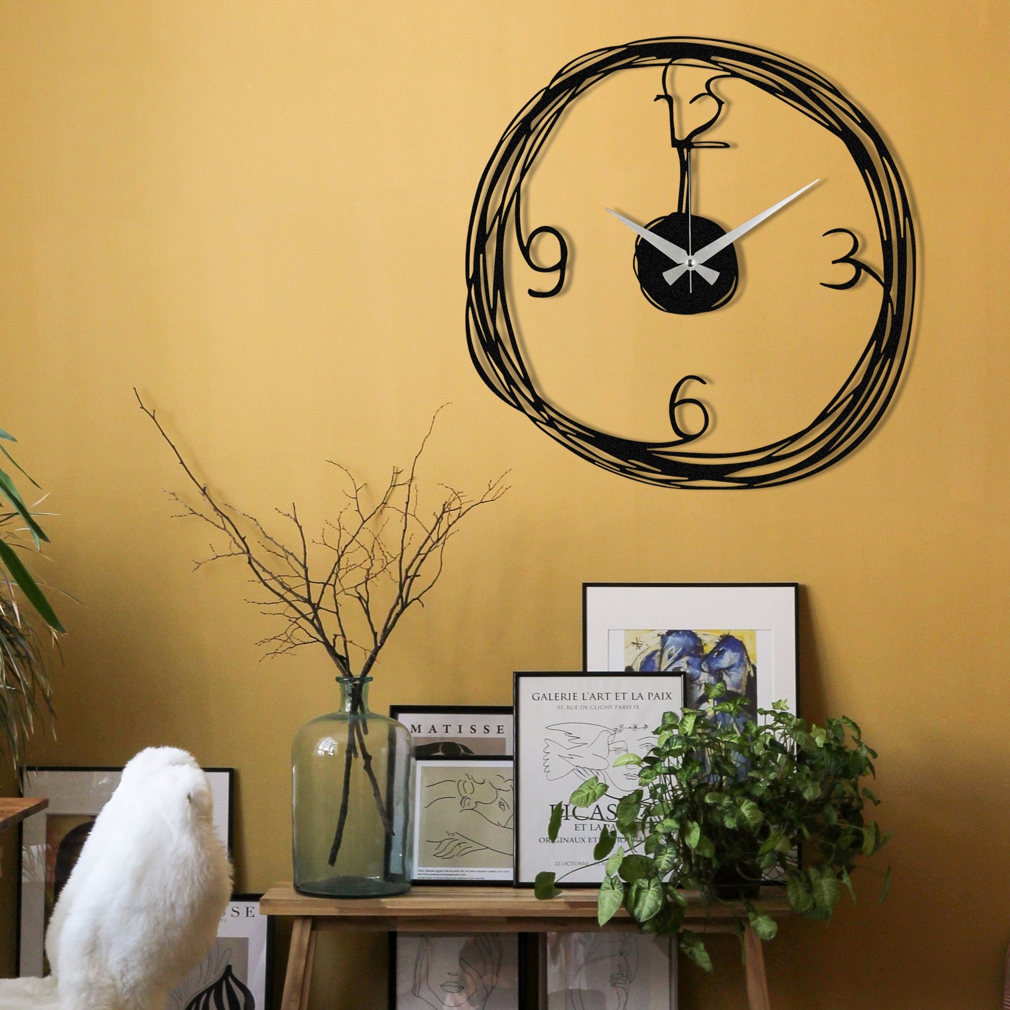 Relógio de parede decorativo elegante em metal preto, 48 x 48 cm | 100% metal (1,2 mm de espessura) | Requer 1 pilha AA (não incluída) | Decoração elegante para casa