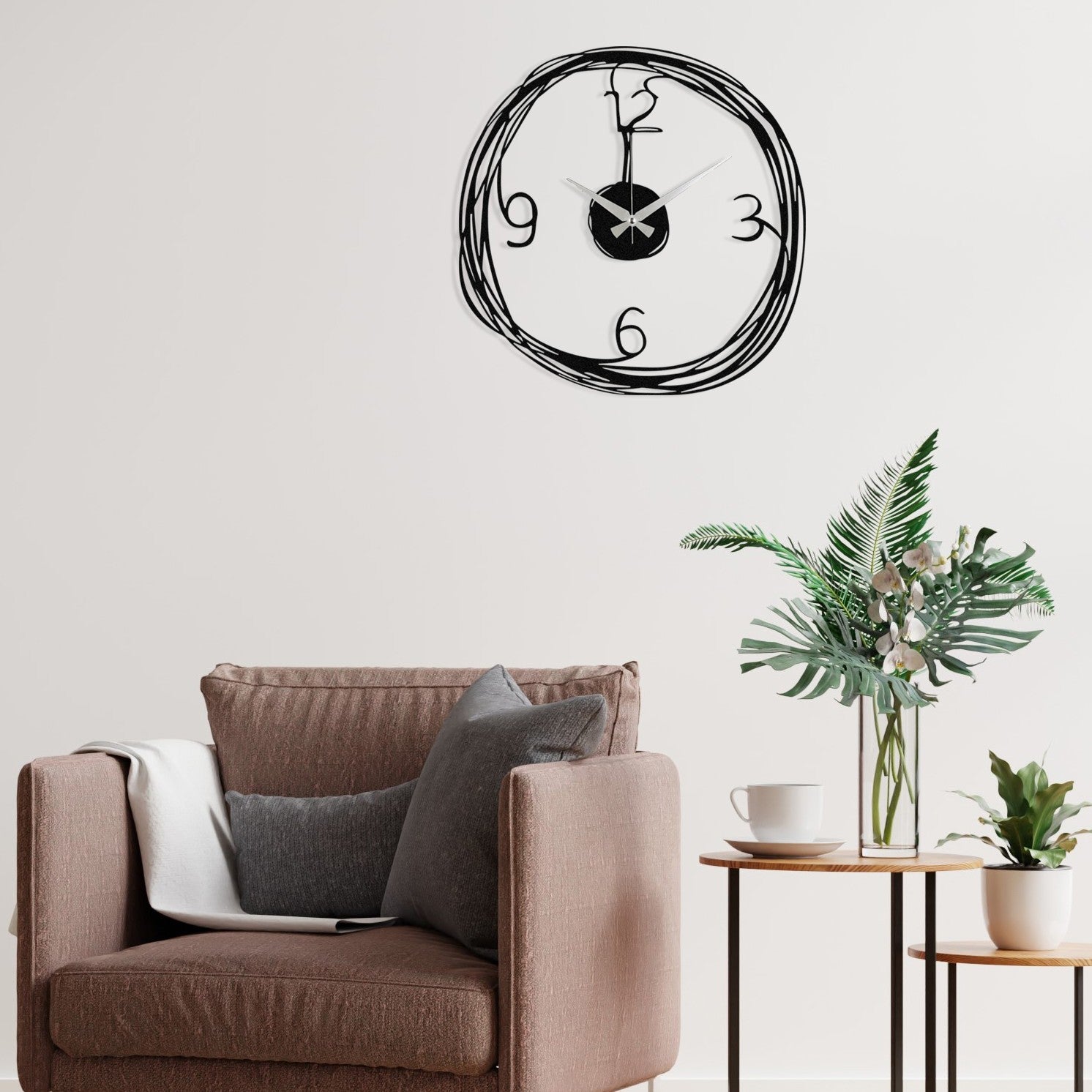 Relógio de parede decorativo elegante em metal preto, 48 x 48 cm | 100% metal (1,2 mm de espessura) | Requer 1 pilha AA (não incluída) | Decoração elegante para casa