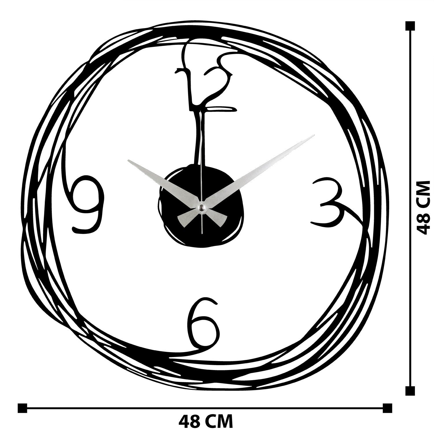 Relógio de parede decorativo elegante em metal preto, 48 x 48 cm | 100% metal (1,2 mm de espessura) | Requer 1 pilha AA (não incluída) | Decoração elegante para casa