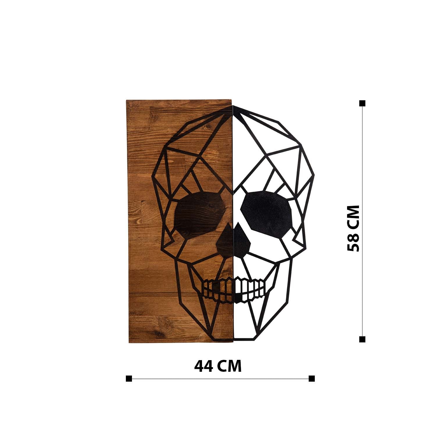 Decoração de Parede Caveira em Metal Preto com Moldura em Nogueira – 44 x 58 cm